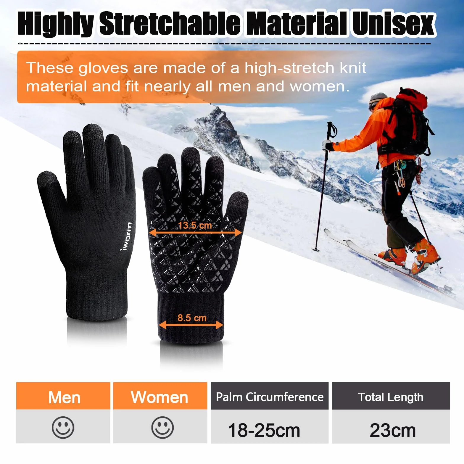 Touchscreen Gloves, Unisex Sports Glove, Outdoor Running Gloves, Ciepłe wiatroodporne zimowe z Antypoślizgowy Uchwyt z polaru do biegania, turystyki pieszej (Czarny)