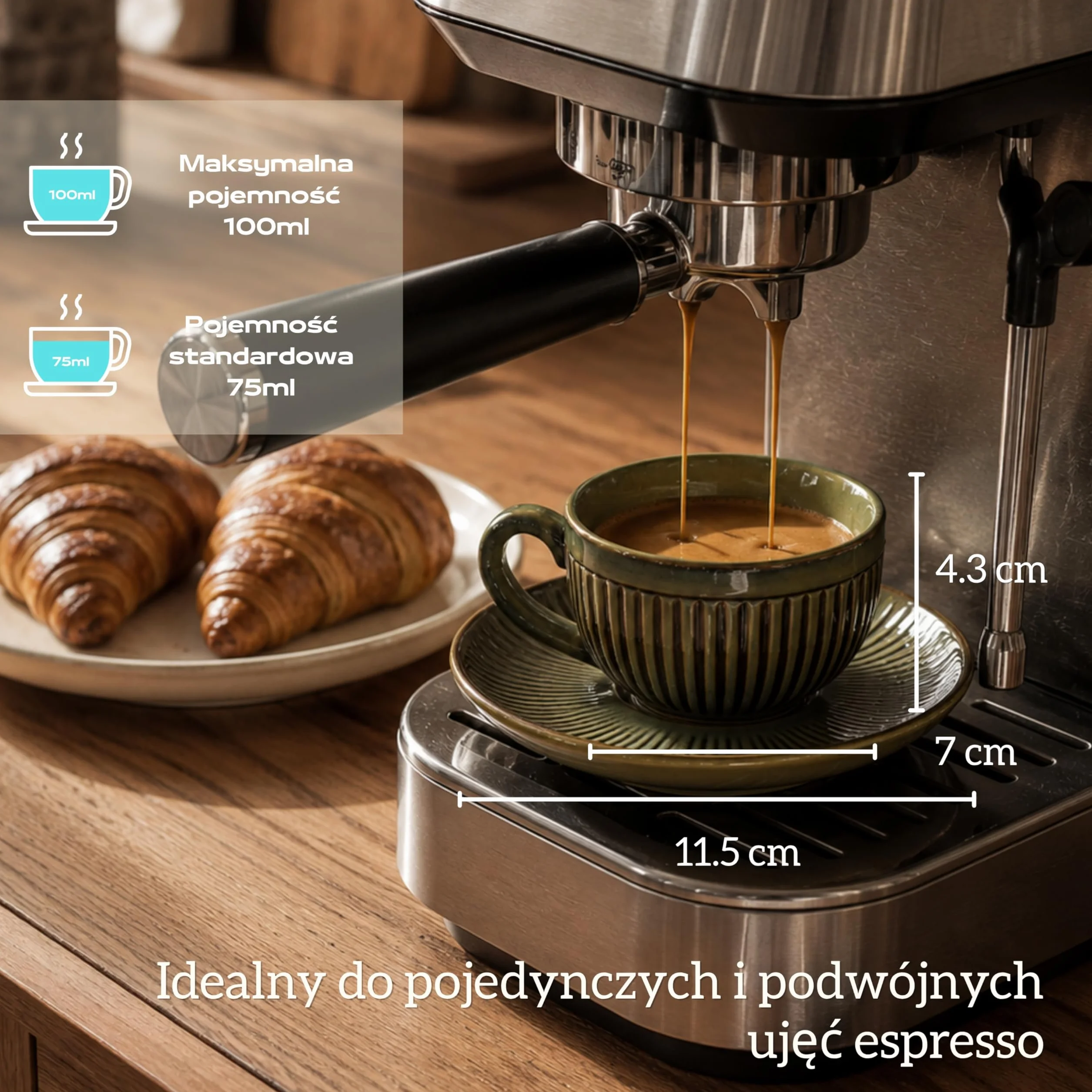 Zestaw filiżanek do espresso z spodkami 6 x 100 ml - grubościenne filiżanki do kawy z uchwytem - ręcznie robione
