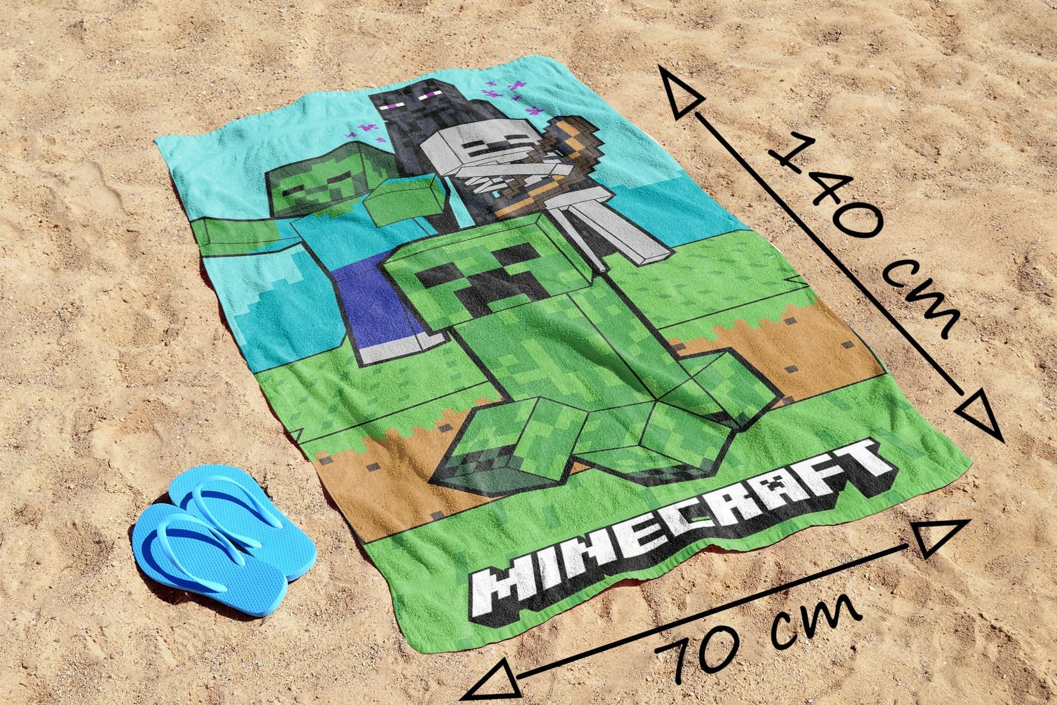 Ręcznik plażowy Minecraft 70 x 140 cm 100% bawełny niebiesko-zielony Familando