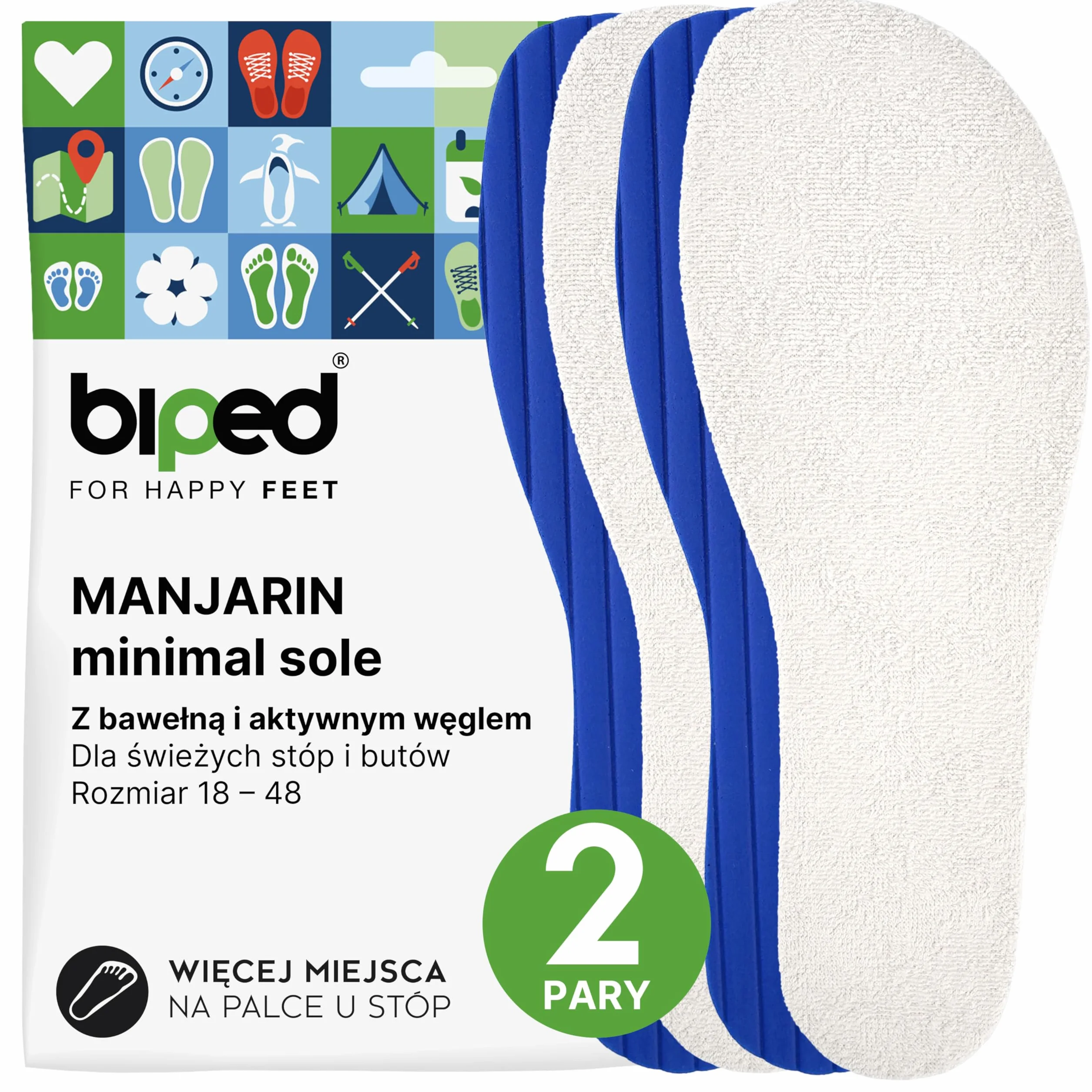 biped minimal sole Manjarin - 2 pary wkładek do butów minimalnych i bosych - wkładki frotte wykonane z prawdziwej bawełny i węgla aktywnego - wkładki dla dorosłych i dzieci(39)
