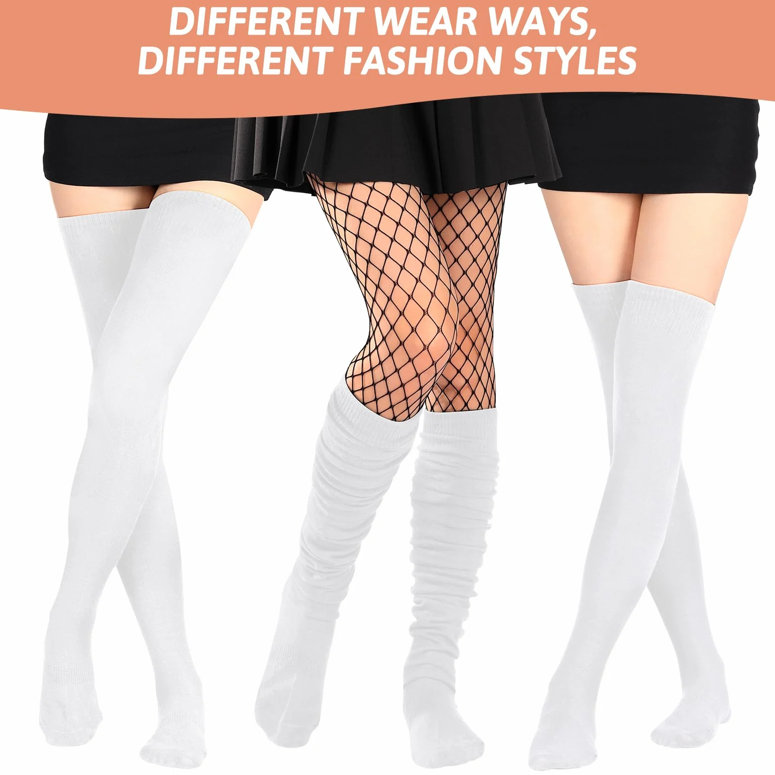 Kiiwah Skarpety za kolano, 65 cm, Thigh High Socks 78,5% bawełna, długie skarpety do kolan dla kobiet, na zimę, jesień, wiosnę