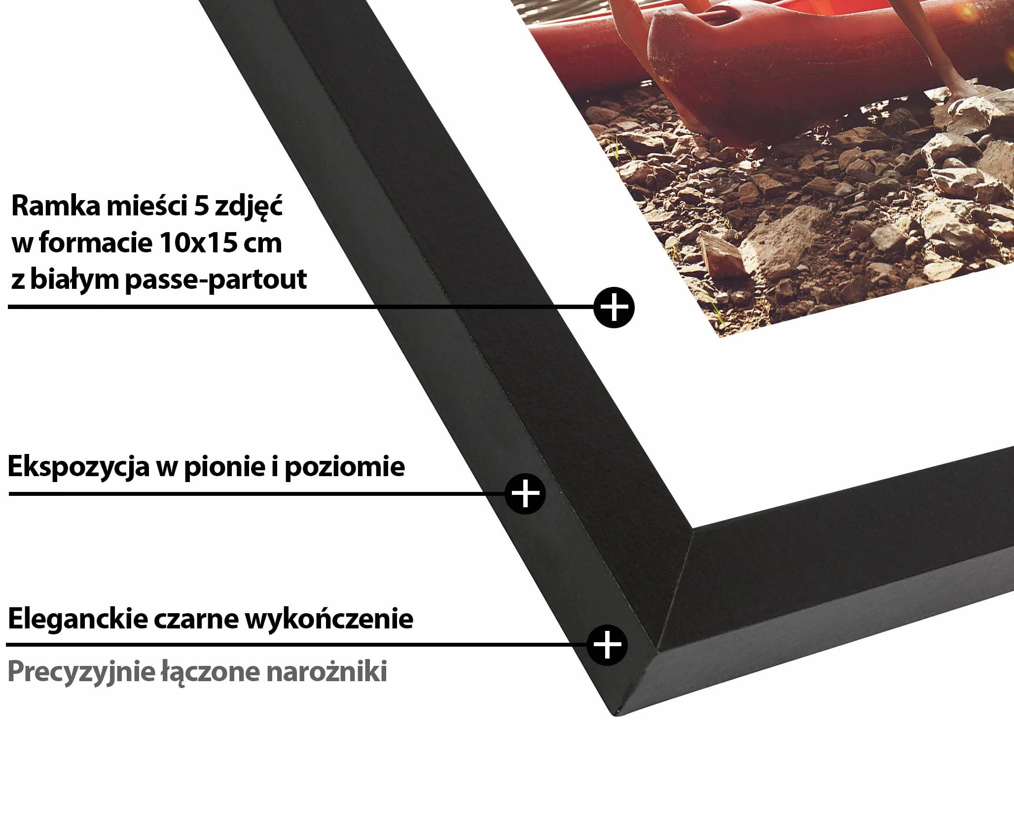 Americanflat ramka kolaż 20 x 61 cm panoramiczna multiramka na 5 zdjęć 10 x 15 cm ze szkłem odpornym na stłuczenie