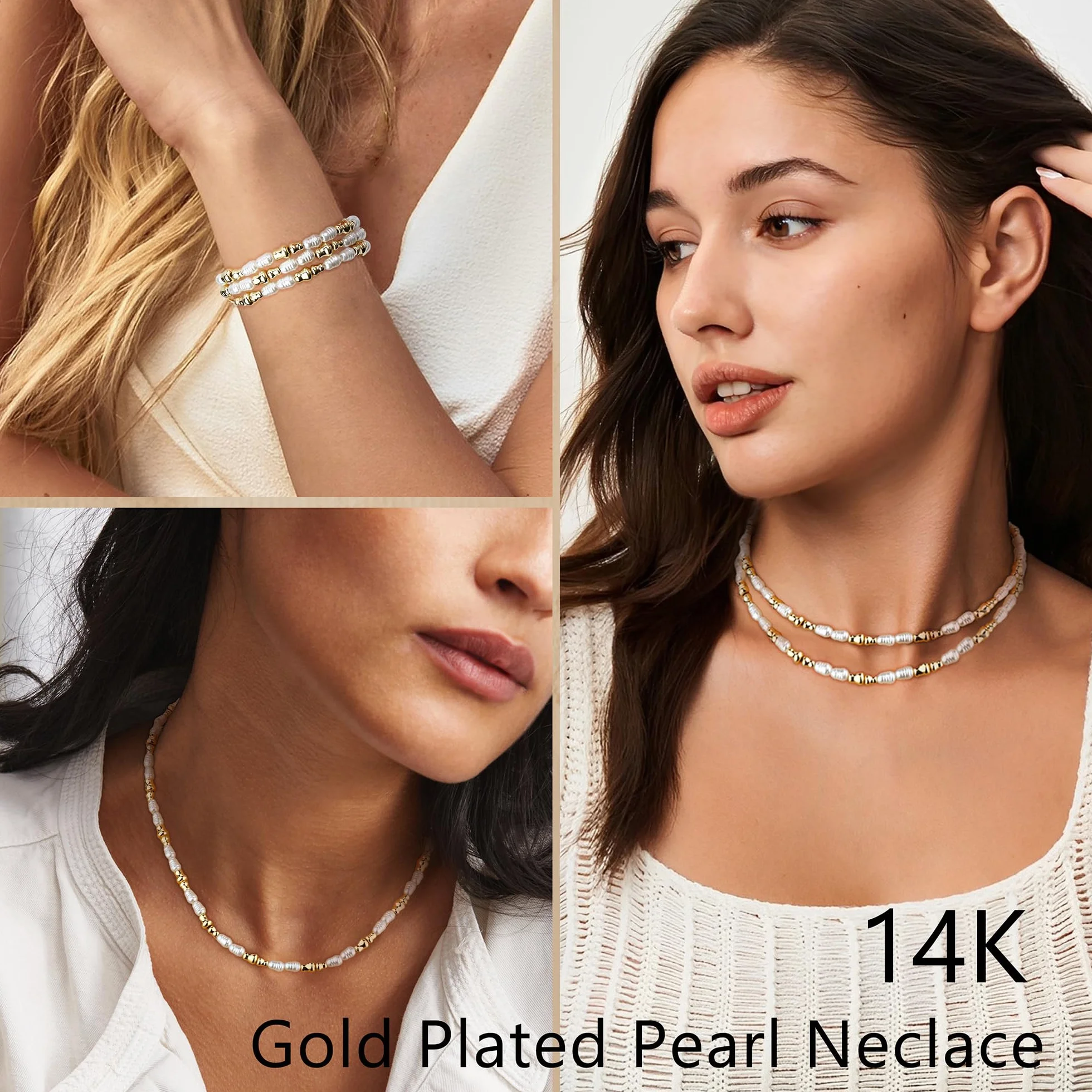 Dochais Naszyjnik damski z perłami, złoty srebrny naszyjnik z nieregularnymi perłami, 4 x 6 mm, dla dziewcząt, biała perła, choker na wesele, taniec, zakończenie szkoły, prezent dla panny młodej