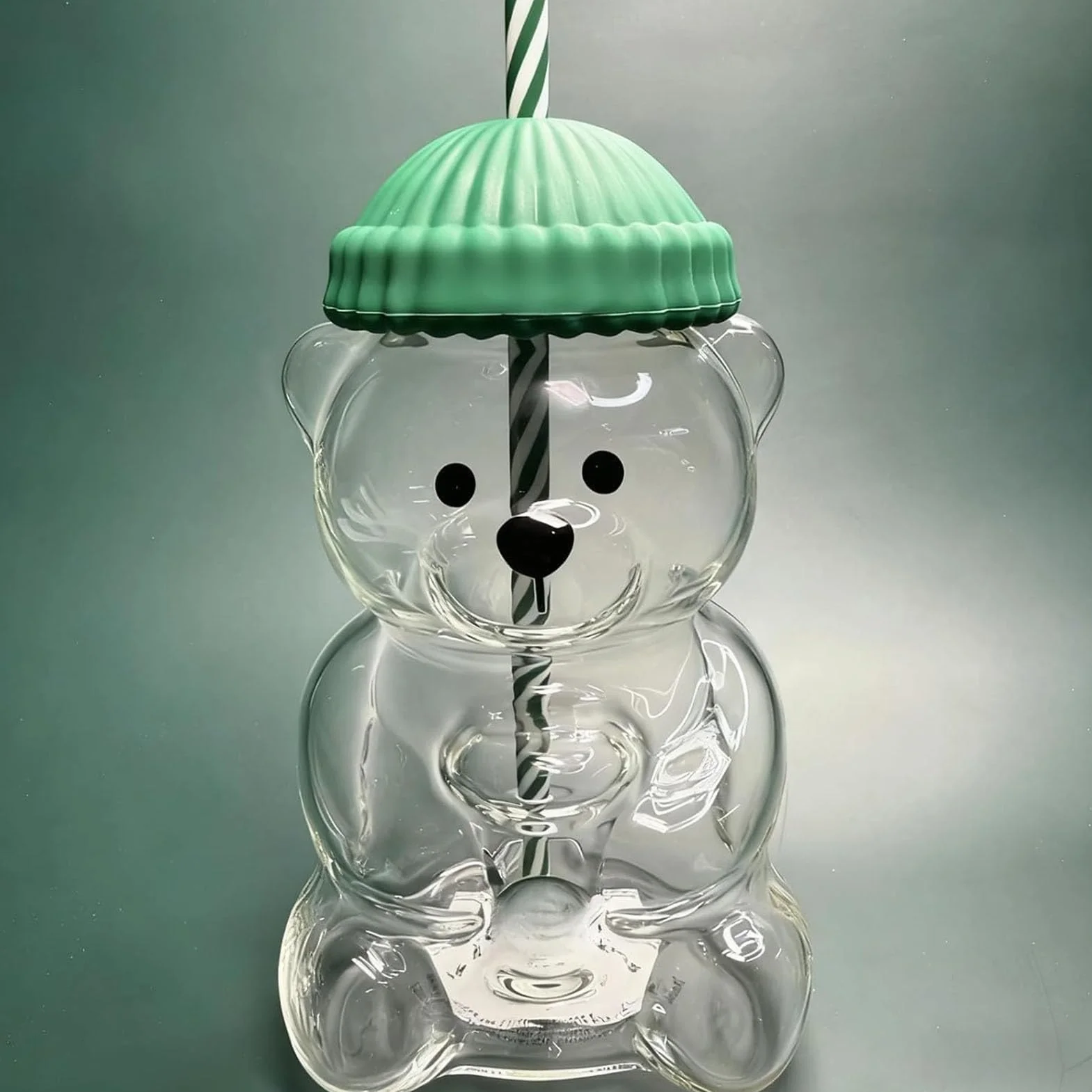 Ejoyous Kubek ze słomką Bear, 590 Ml Szkło Bear z pokrywką i przezroczystą słomką do Kawy, Mleka, Herbaty i Napojów