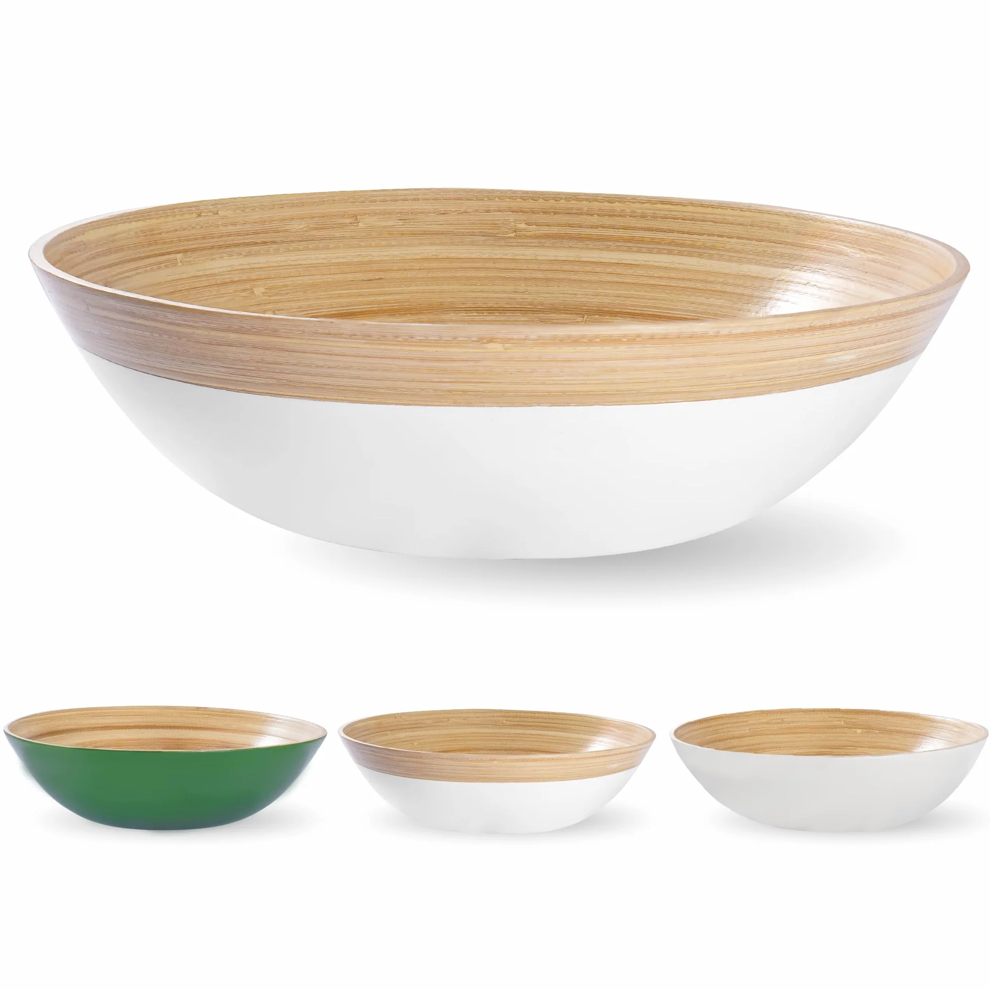 Vietlush ręcznie wykonana miska do sałaty z naturalnego bambusa, 30,5 cm, lekka, duża miska bambusowa do żywności, owoców i serwowania, elegancka drewniana miska do kuchni, sałatki i dekoracji (biała