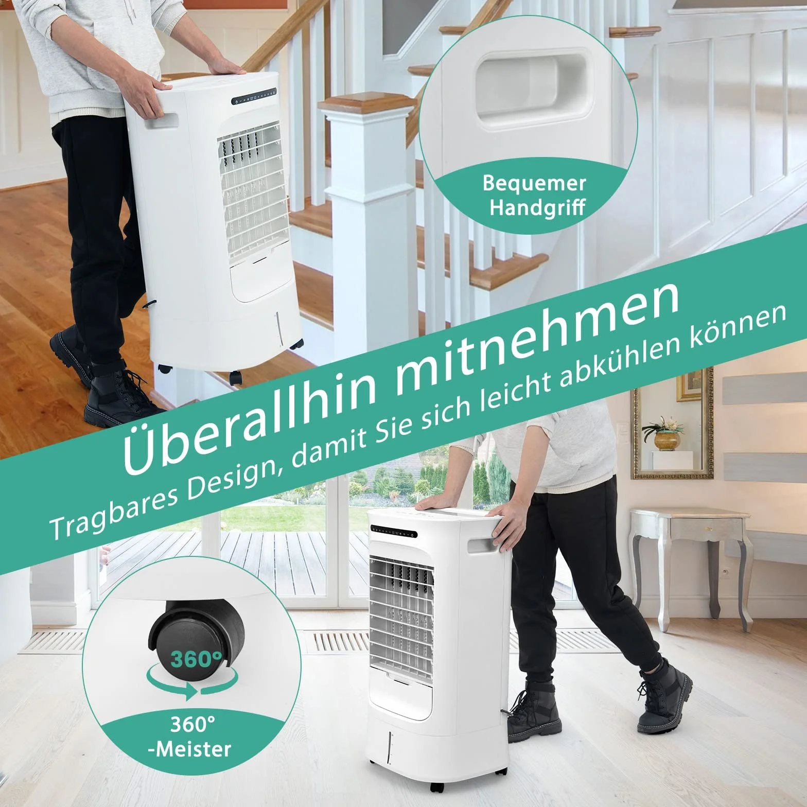 GOPLUS Klimatyzator mobilny 3w1 chłodzenie wentylacja nawilżanie 66W zbiornik 10L 2 akumulatory chłodzące timer 15h
