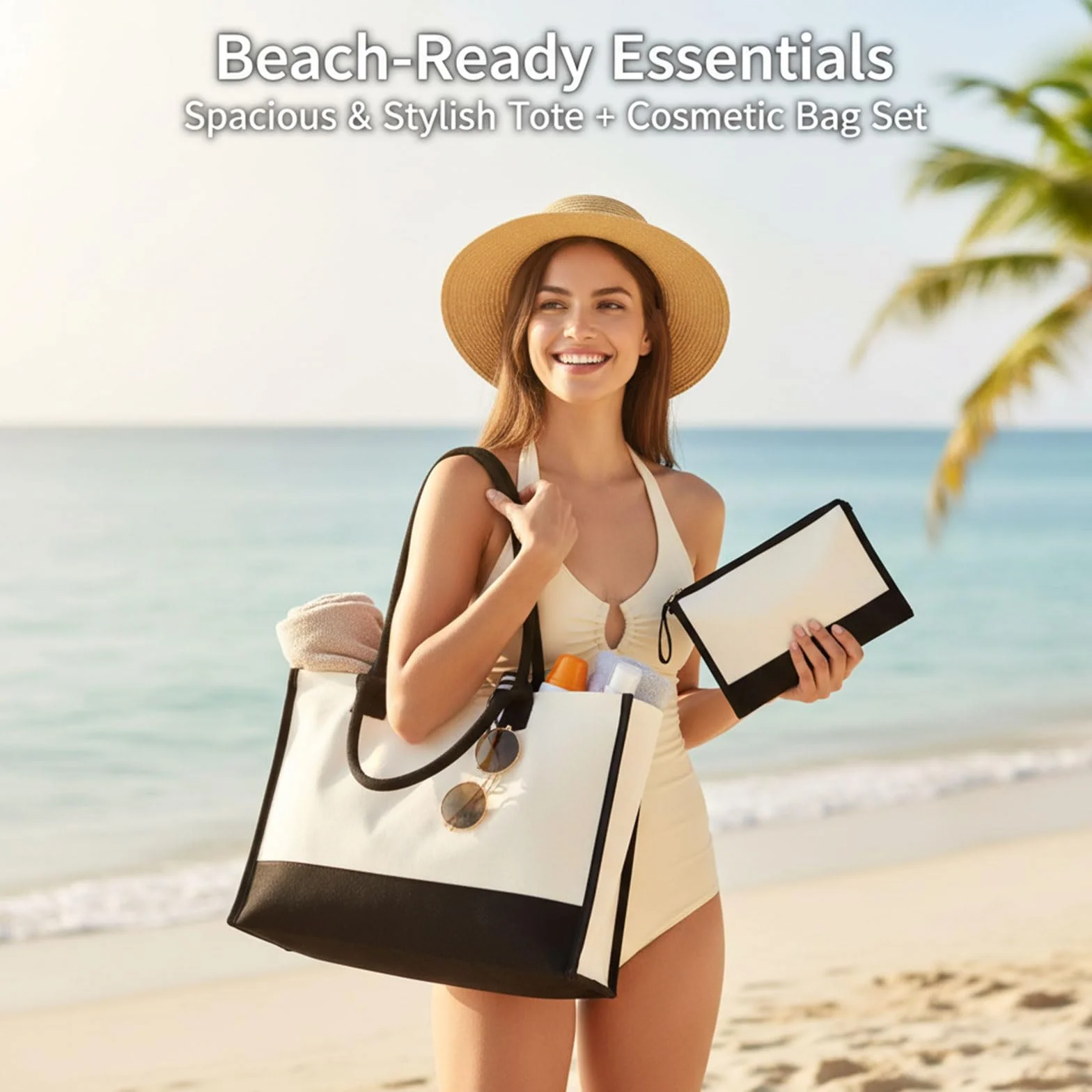 Jute Canvas Tote Bag Duża damska torba na zakupy z wewnętrzną kieszenią