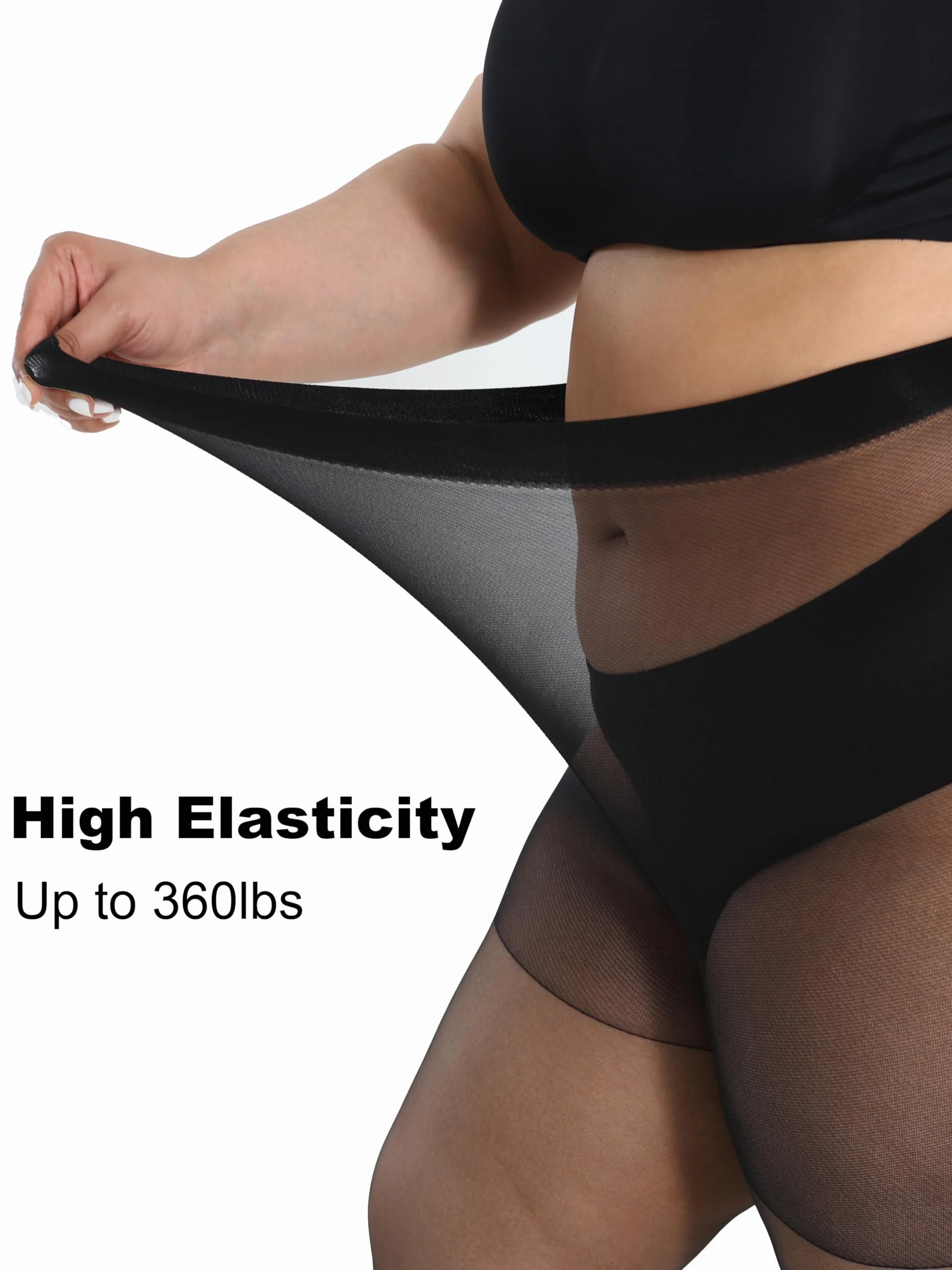 HeyUU Przezroczyste rajstopy plus size dla kobiet, ultra cienkie rajstopy wzmocnione palce pończochy z wysokim stanem XL-4XL