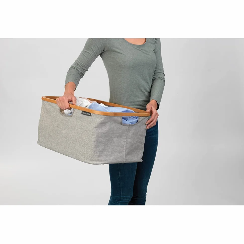 Brabantia - Składany kosz na pranie 45L - Wodoodporny kosz na mokre i suche pranie - Kosz do przechowywania ubrań i bielizny - Miękkie uchwyty - Grey/Bamboo