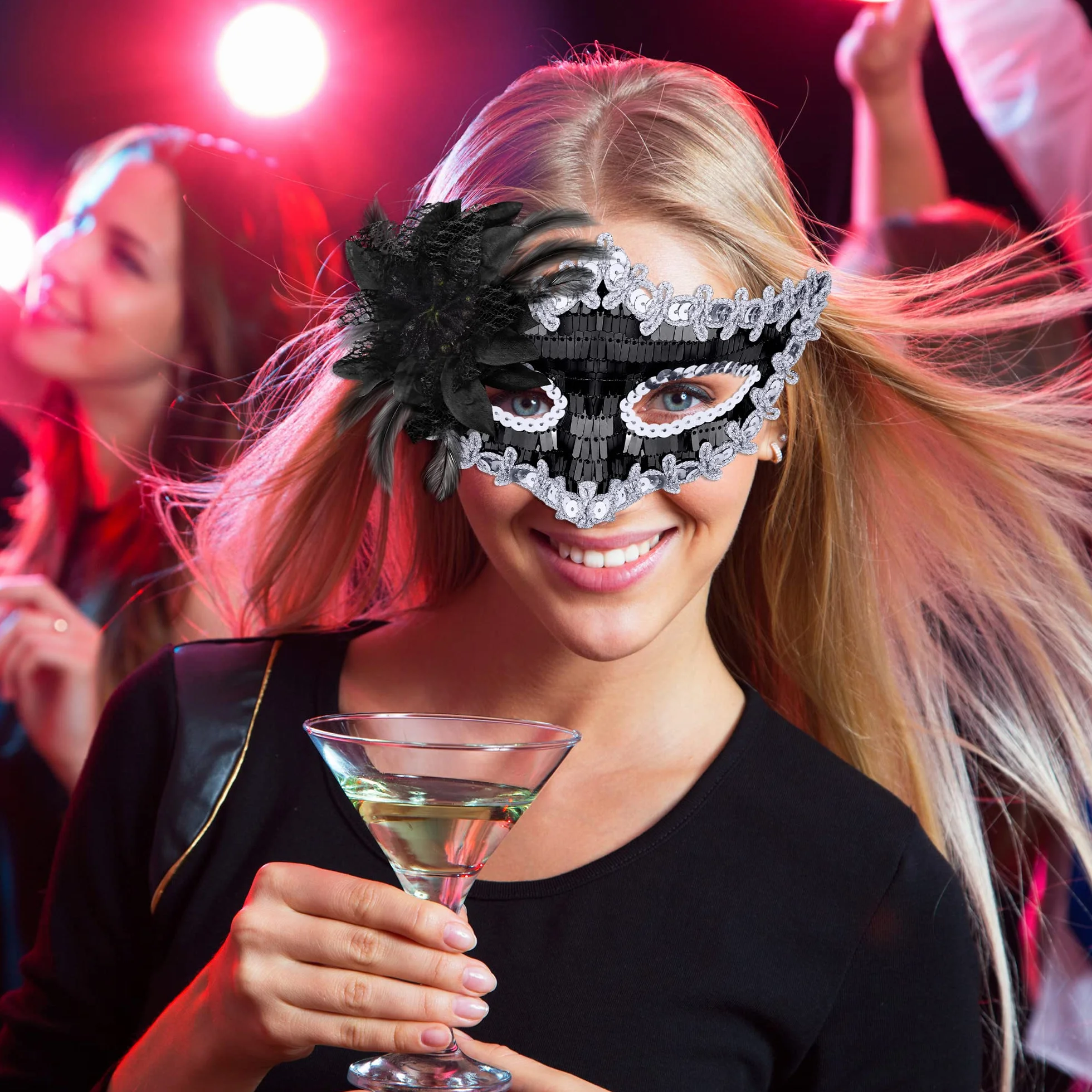 Maska wenecka maskarada czarna i srebrna na Halloween karnawał 2 sztuki
