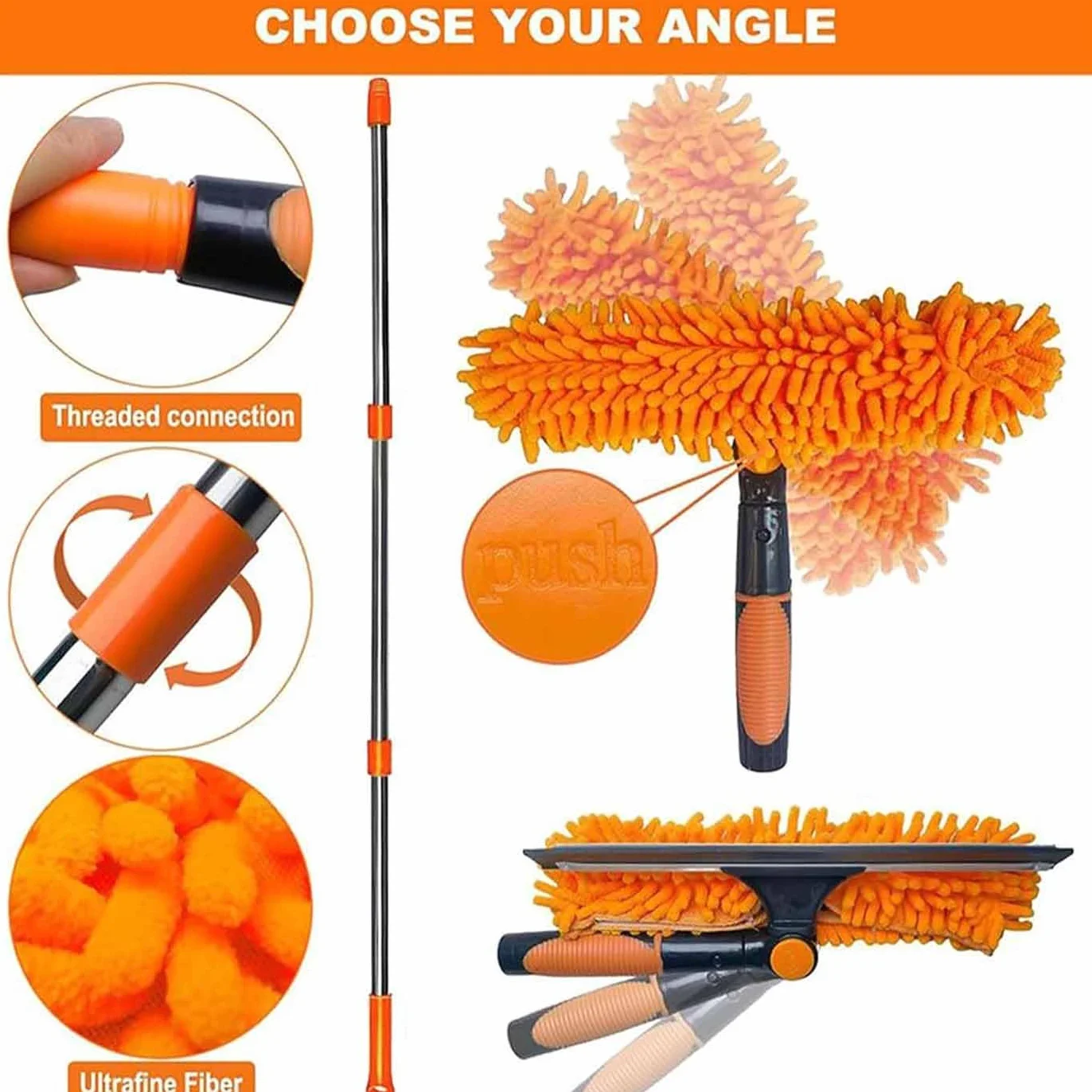 High Reach Duster Kit 1.5-4.9m Extension Cord Extendable Long Handle Spider Web Cleaner Ceiling Fan Brush