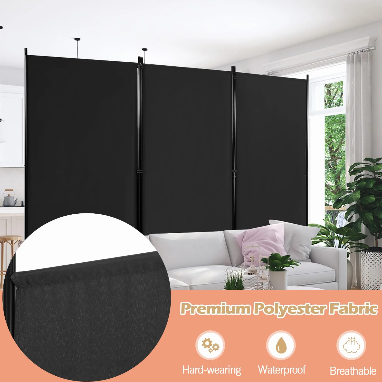 LIFEZEAL Składany parawan 3-częściowy, przegroda pokojowa osłona wizualna 260 x 183 cm, ścianka działowa przegroda do prywatności, separator pokojowy ochrona prywatności do salonu, biura, sypialni