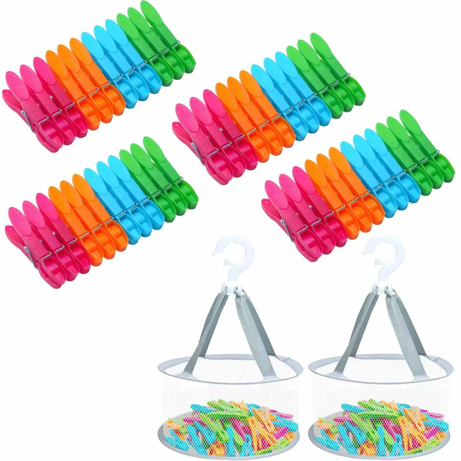 48 sztuk klamerek do prania z koszykiem, z tworzywa sztucznego ze stabilną zewnętrzną sprężyną pierścieniową, antypoślizgowe klamerki do prania do linki do prania lub słupka na pranie