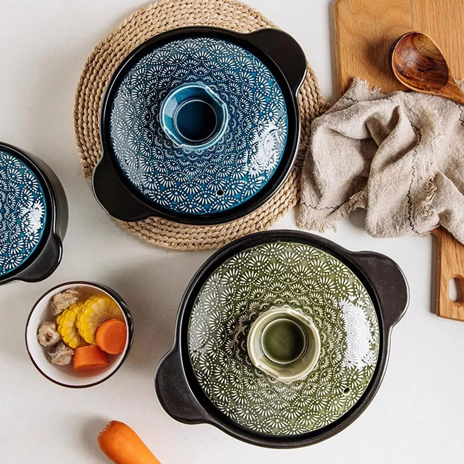 Ceramiczny czarny garnek do zapiekania z pokrywką, japoński donabe, ceramiczny gorący garnek donabe, garnek do gotowania w kuchni, odporny na wysokie temperatury, do domu, na kolację i imprezę