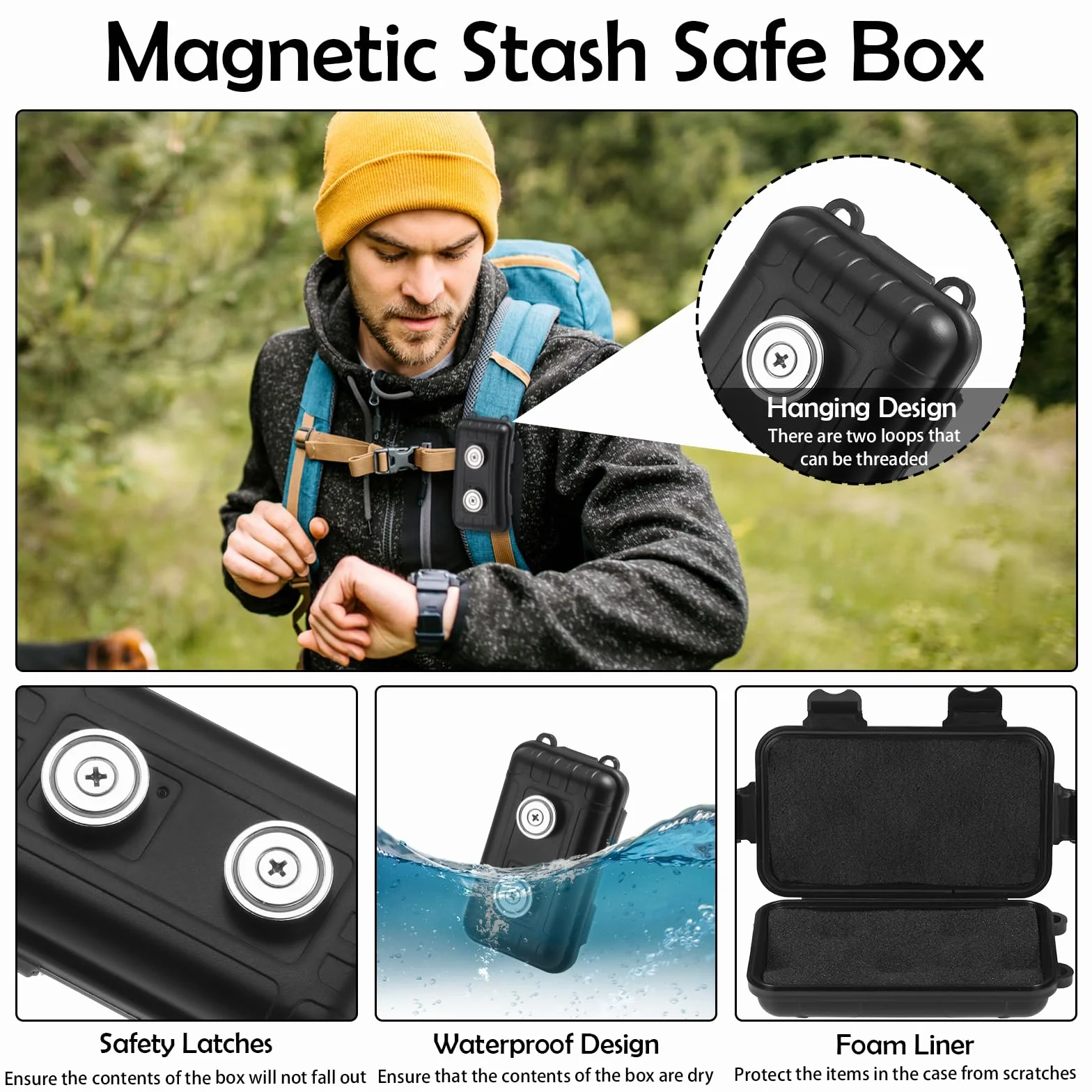 Magnetyczny uchwyt na klucze pod samochodem, ukryte magnetyczne pudełko na klucze, wodoodporne magnetyczne pudełko do przechowywania kluczy USB, czarny, Czarny, Jeden rozmiar