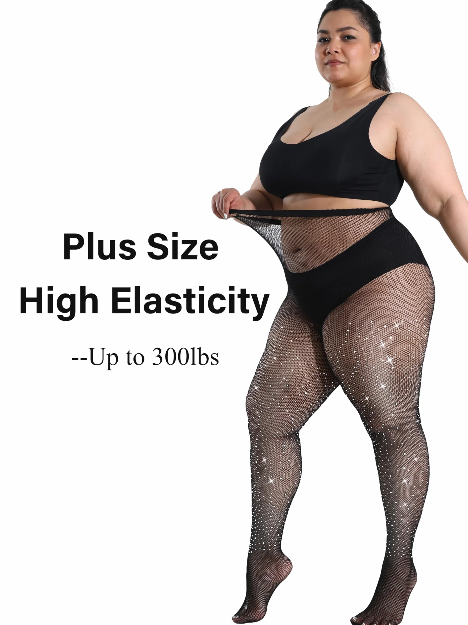 HeyUU Damskie 10 x mocne ultra błyszczące rajstopy kabaretki, plus size kabaretki ze strasu dla kobiet, seksowny strój na koncert pończochy