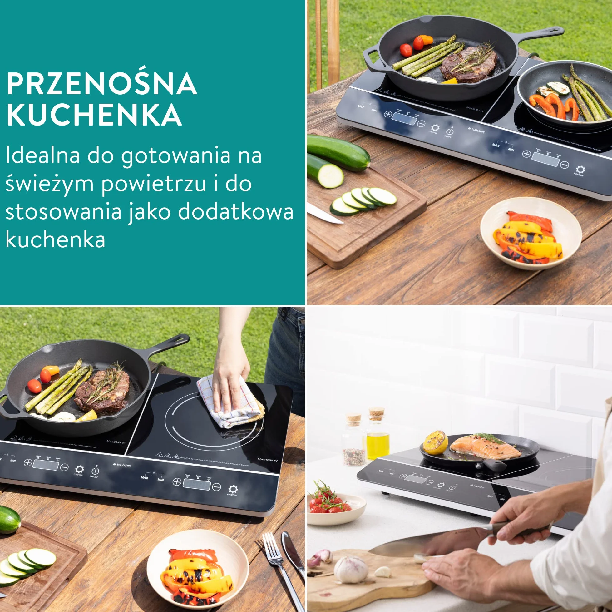 Navaris Podwójna P?yta Indukcyjna 3500 Watt 2 P?yty Grzewcze Z Timerem Wy?wietlacz Dotykowy Wykrywanie Garnków P?yta Indukcyjna Przeno?na