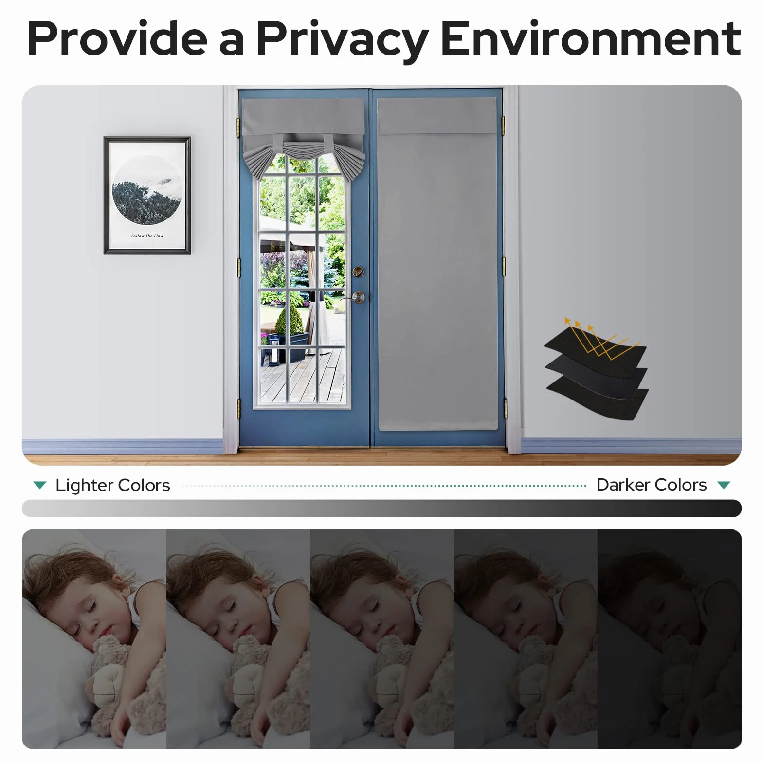 HOMEIDEAS Francuskie Zasłony Do Drzwi Wejściowych 61 x 175 cm Izolacja Termiczna Jasnoszare