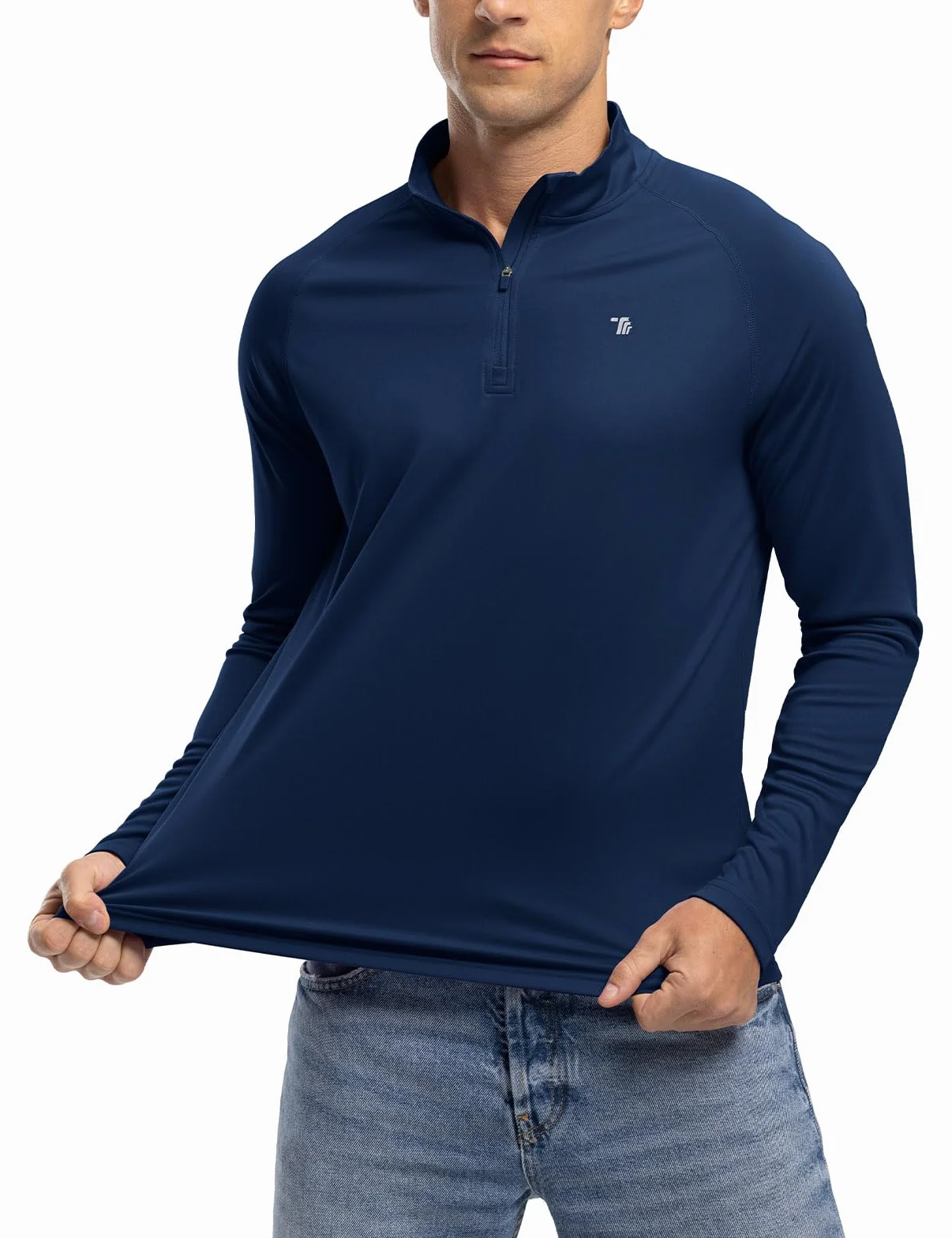 donhobo Męska koszulka sportowa z długim rękawem, ochrona przed słońcem, na zamek błyskawiczny 1/4, oddychająca, szybkoschnąca, koszulka funkcyjna