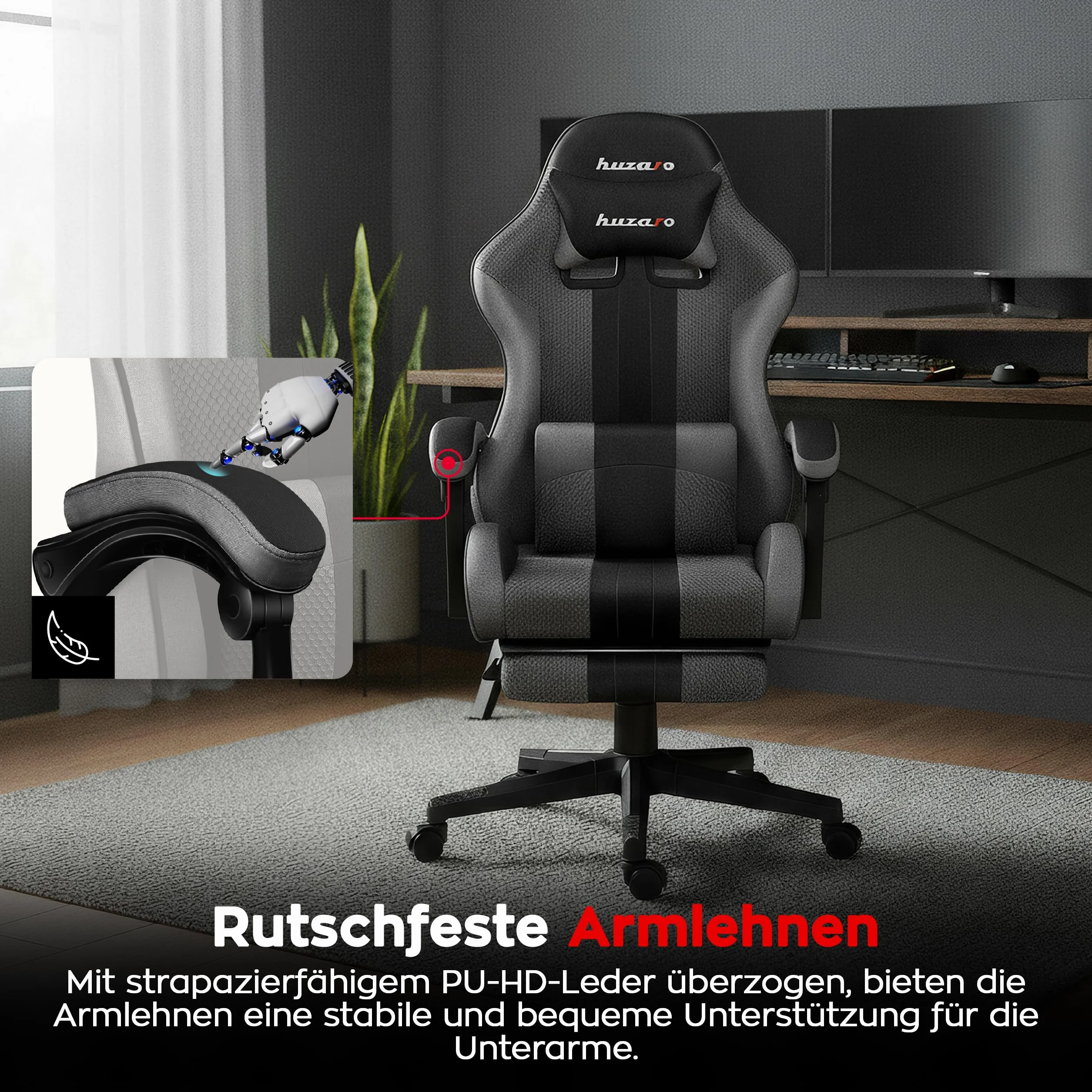 huzaro Force 4.7 szara siatka, krzesło gamingowe, krzesło biurowe, fotel biurowy, fotel dla graczy, obciążenie do 140 kg, podwójne nachylenie, podłokietniki, poduszka pod kark, poduszka lędźwiowa