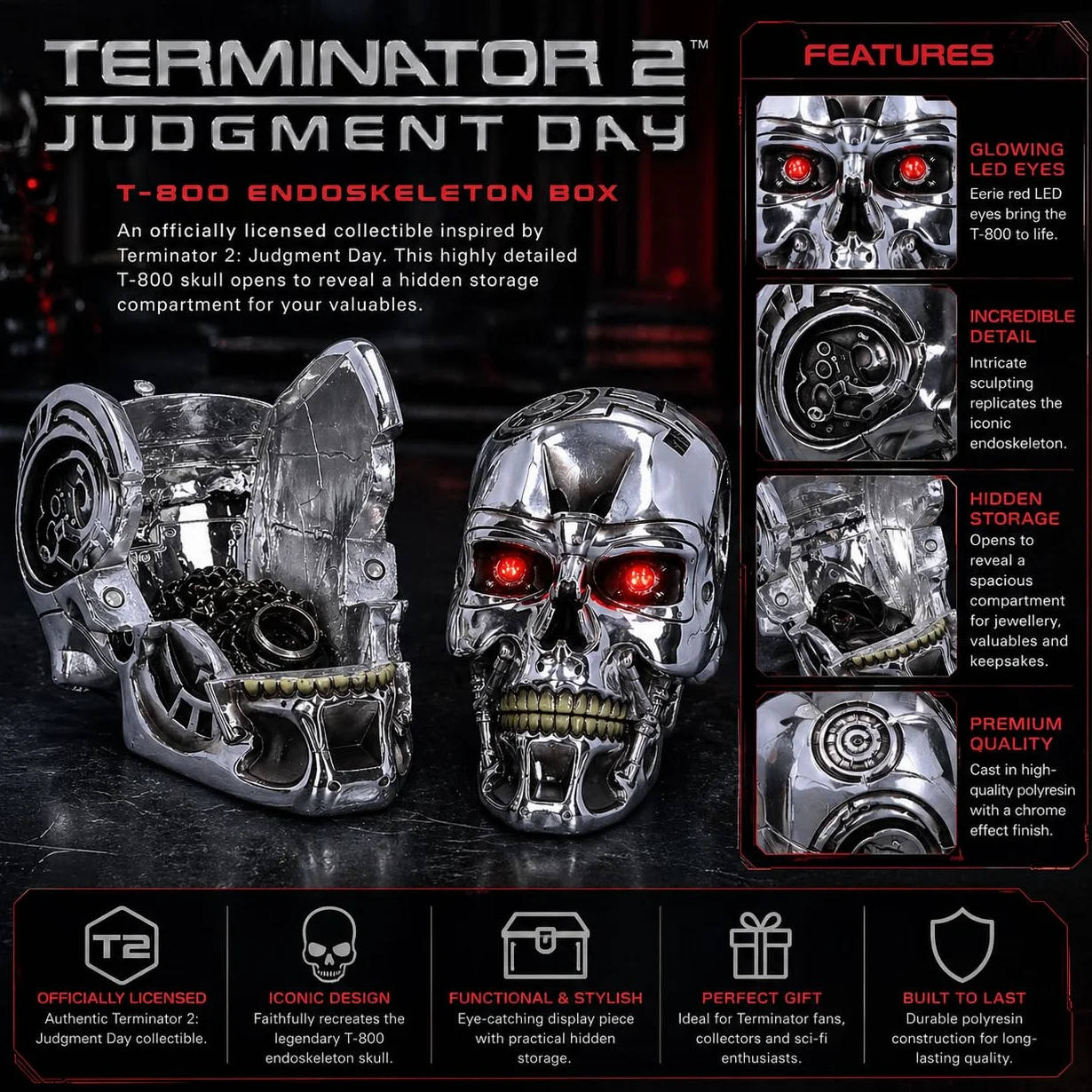 Nemesis Now Terminator pudełko 18 cm srebrne żywica