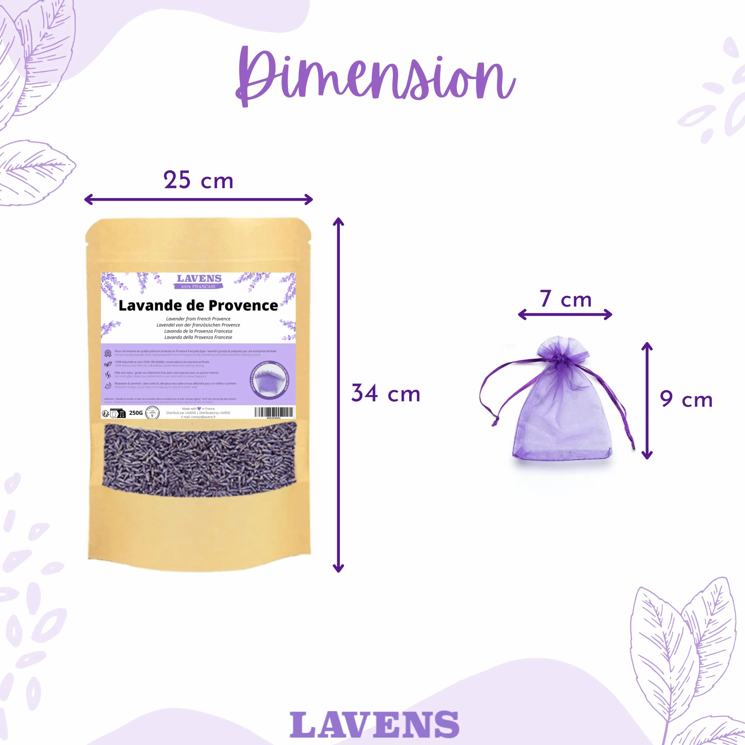 LAVENS Suszone kwiaty lawendy | 100% francuski | 250 g + 10 woreczków z organzy gratis suszona lawenda, idealna do pachnących woreczków lawendowych i potpourri. Jakość premium i intensywny zapach.