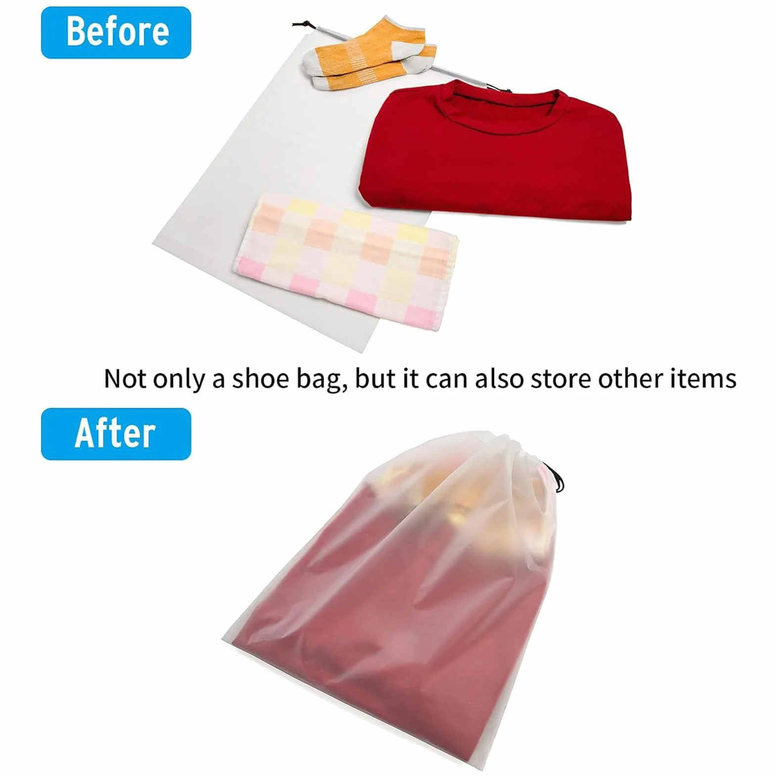 Shoe Bag 6-Piece Transparent Drawstring Backpack Large Clear Travel Organizer Pouches for Shoes Portable Storage Suitcase Train Travel Durable Lightweight