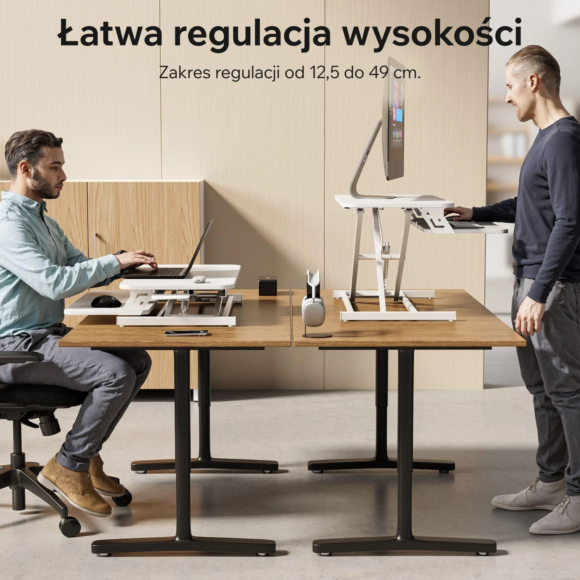 SENSE7 Desk Converter Regulowana Wysokość 81x40 cm Mobilna Konstrukcja Biała