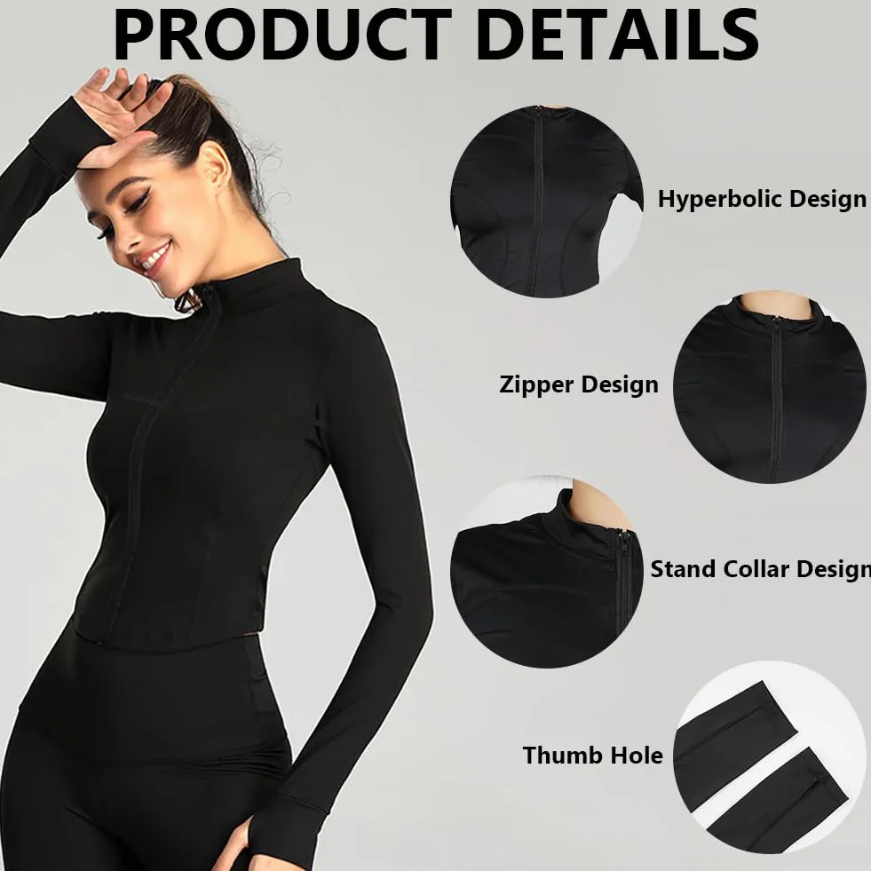 flintronic Damska kurtka do biegania, topy na siłownię, koszulka sportowa, slim fit, oddychająca odzież sportowa do fitnessu, treningu, jogi, krótkie topy