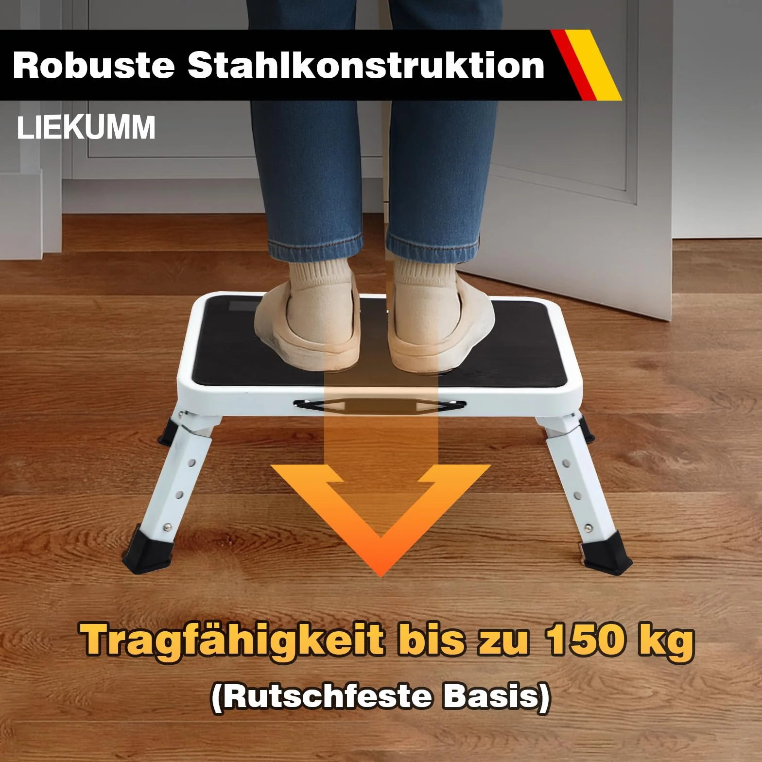 LIEKUMM Składany Taboret 3-Stopniowy 150 kg z Regulacją Wysokości Stal Szary