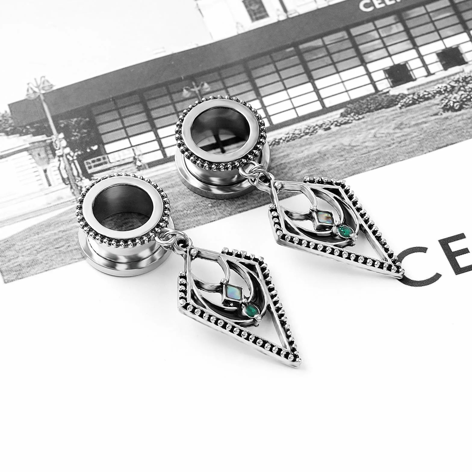 HuaCan tunele i zatyczki do uszu - 2 szt. tunele do ciała średnica stal nierdzewna podwójnie rozkloszowany wkręcany wisiorek styl boho ekspandery 6 mm-20 mm e Stal nierdzewna, colore: Gauge-12mm(1/2"), cod. UK-MX036-12mm-Pair