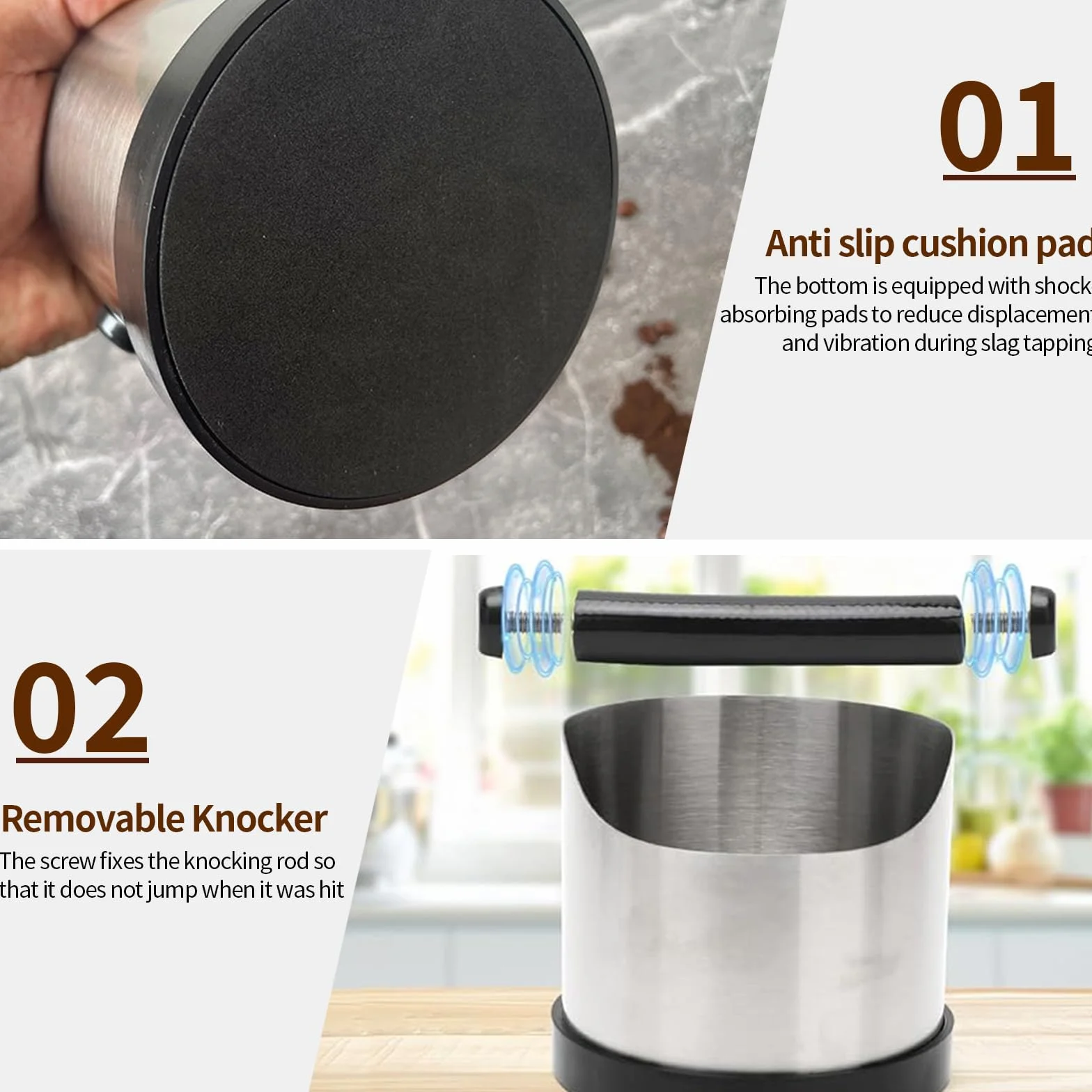 Pojemnik do odcedzania 580 ml do sitka, stal nierdzewna, pojemnik na espresso, wyjmowane listwy na kawę, pojemnik na kawę, do kuchni, kawiarni, biura