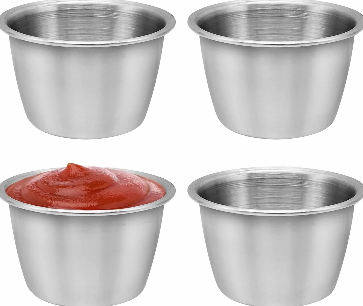 FORNYXHWIN 4 sztuki 70 ml miseczki na sosy ze stali nierdzewnej, do sosów, stos, miseczki do dipów, sałatkowych, keczupu