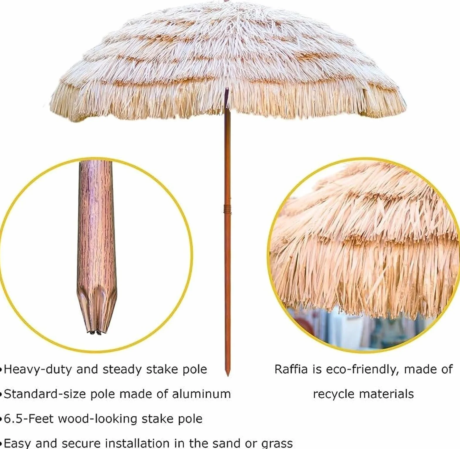 XYNSNDB Parasol Parasol ogrodowy Parasol rynkowy 6,5 ft Parasole tarasowe ół zewnętrzny Targowy baldachim do parasola do ogrodu Sztuczna słoma Parasol zewnętrzny Parasol plażowy Parasol ogrodowy