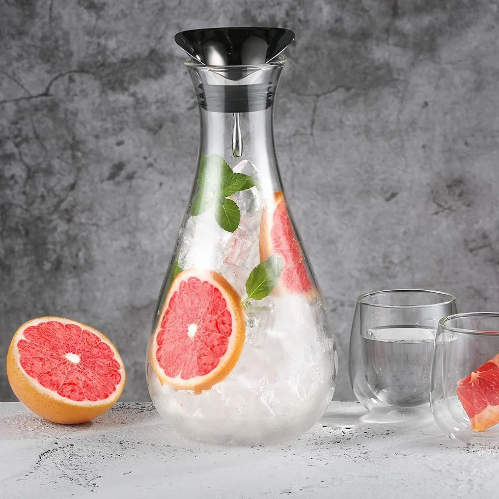 Glastal Szklana karafka 1,8 l ze stali nierdzewnej pokrywką, dzbanek szklany borokrzemowy na wodę sok