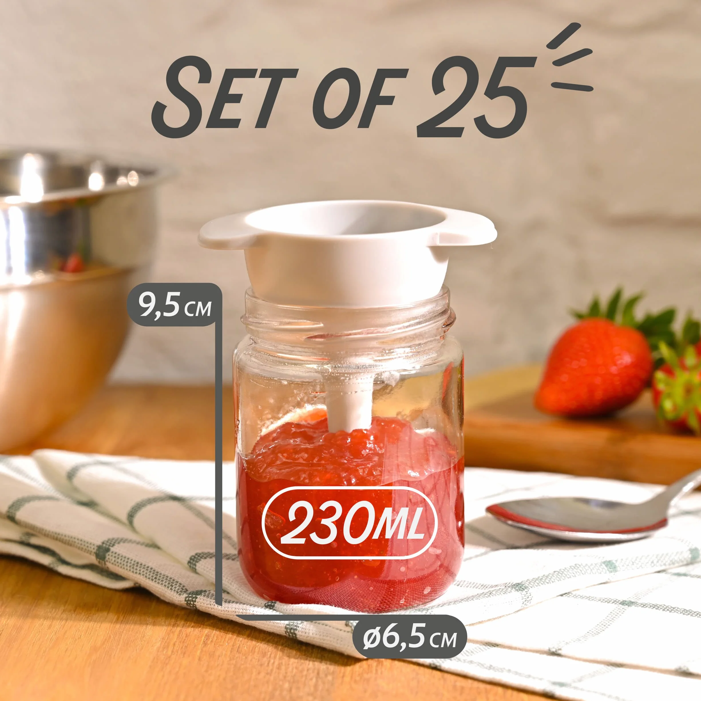 Słoiki na dżem 230 ml z pokrywkami, etykietami i pisakiem - szczelne, do zmywarki