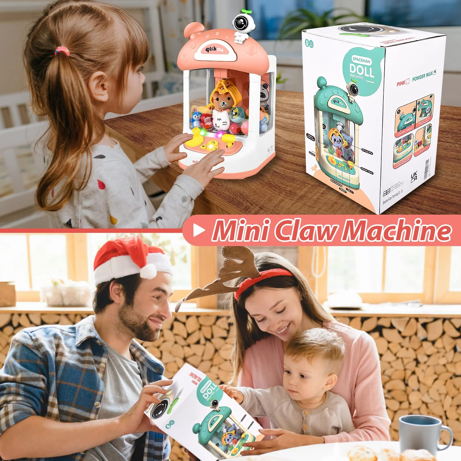 JONRRYIN Candy Grabber dla dzieci, Mini Candy Machine z dźwiękiem i muzyką, zabawka świąteczna dla dziewczynek 3+