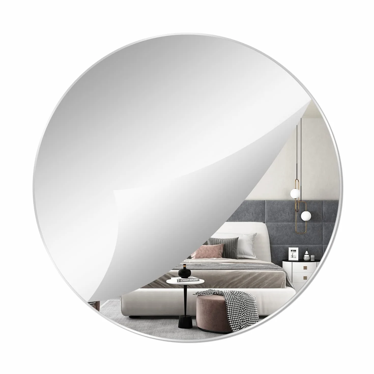 TSKDKIT Okrągłe lustro ścienne 40 cm samoprzylepne okrągłe szklane lustro HD duże lustro ścienne 40 cm lusterko do makijażu bez ramy dekoracyjne lustro ścienne do łazienki, sypialni, salonu, drzwi itp
