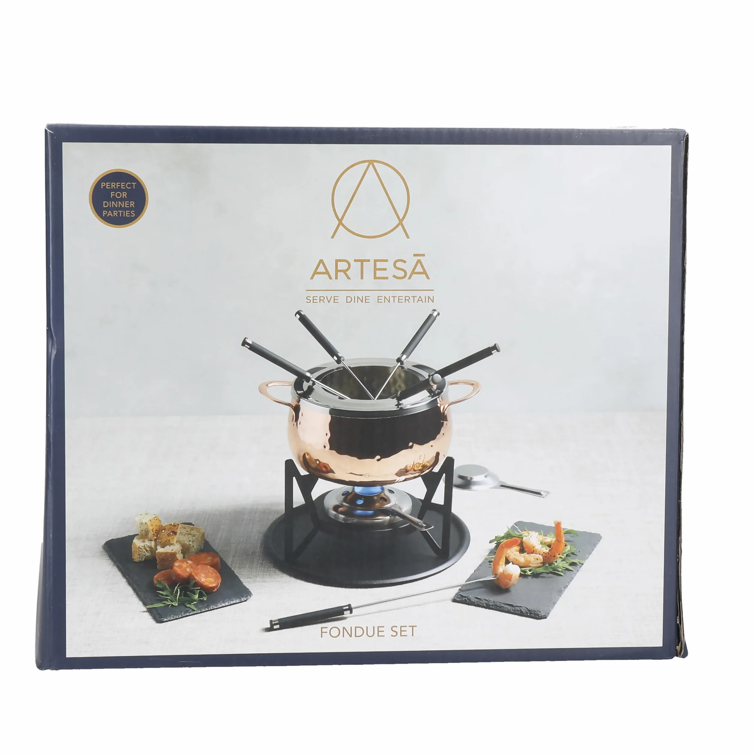 Artesa Zestaw do Fondue Młotkowana Miedź Stal Nierdzewna 32x32x22 cm