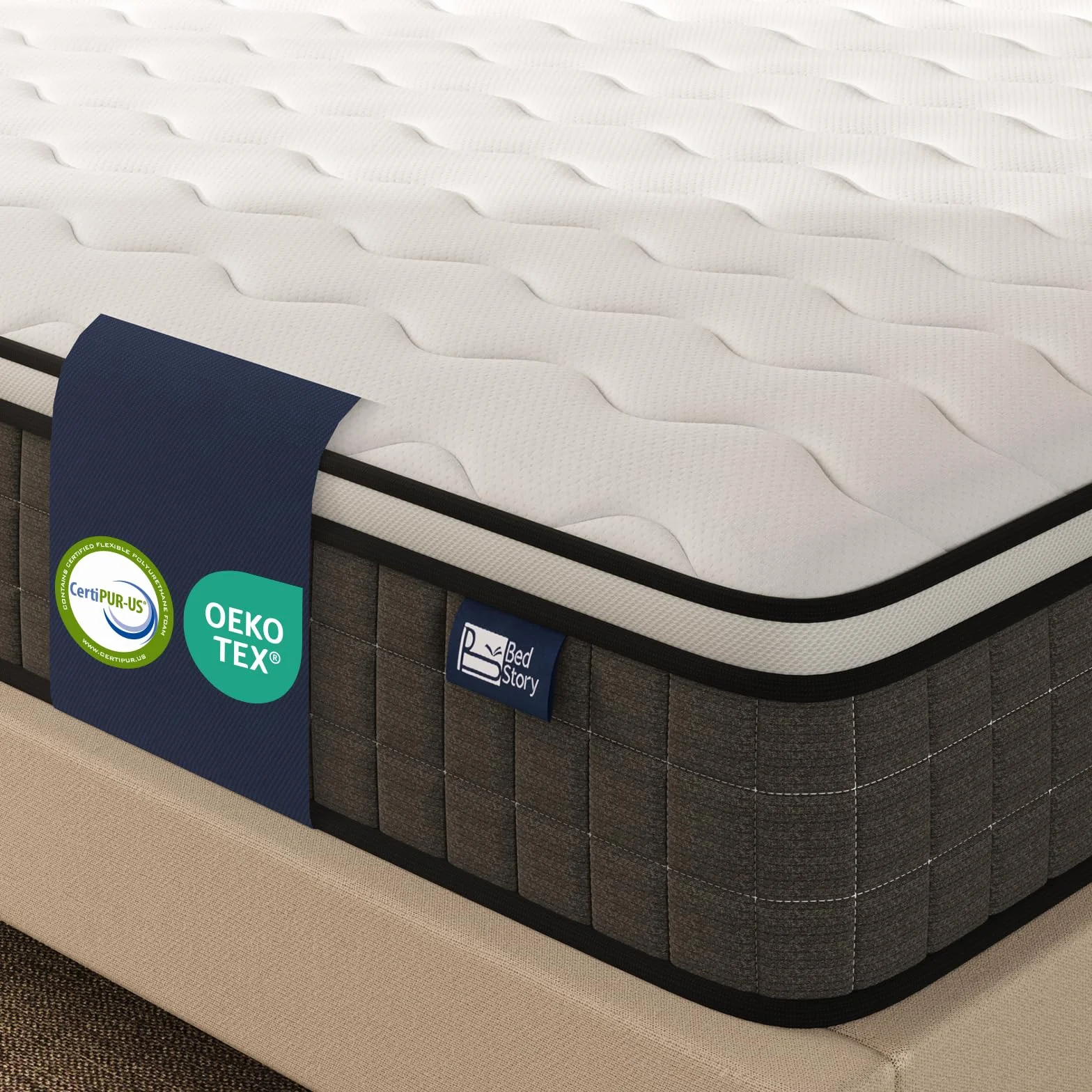 BedStory Materac ze sprężynami kieszeniowymi 90 x 200 cm, stopień twardości H3/H4, 20 cm, Öko-Tex, ciemnoszary
