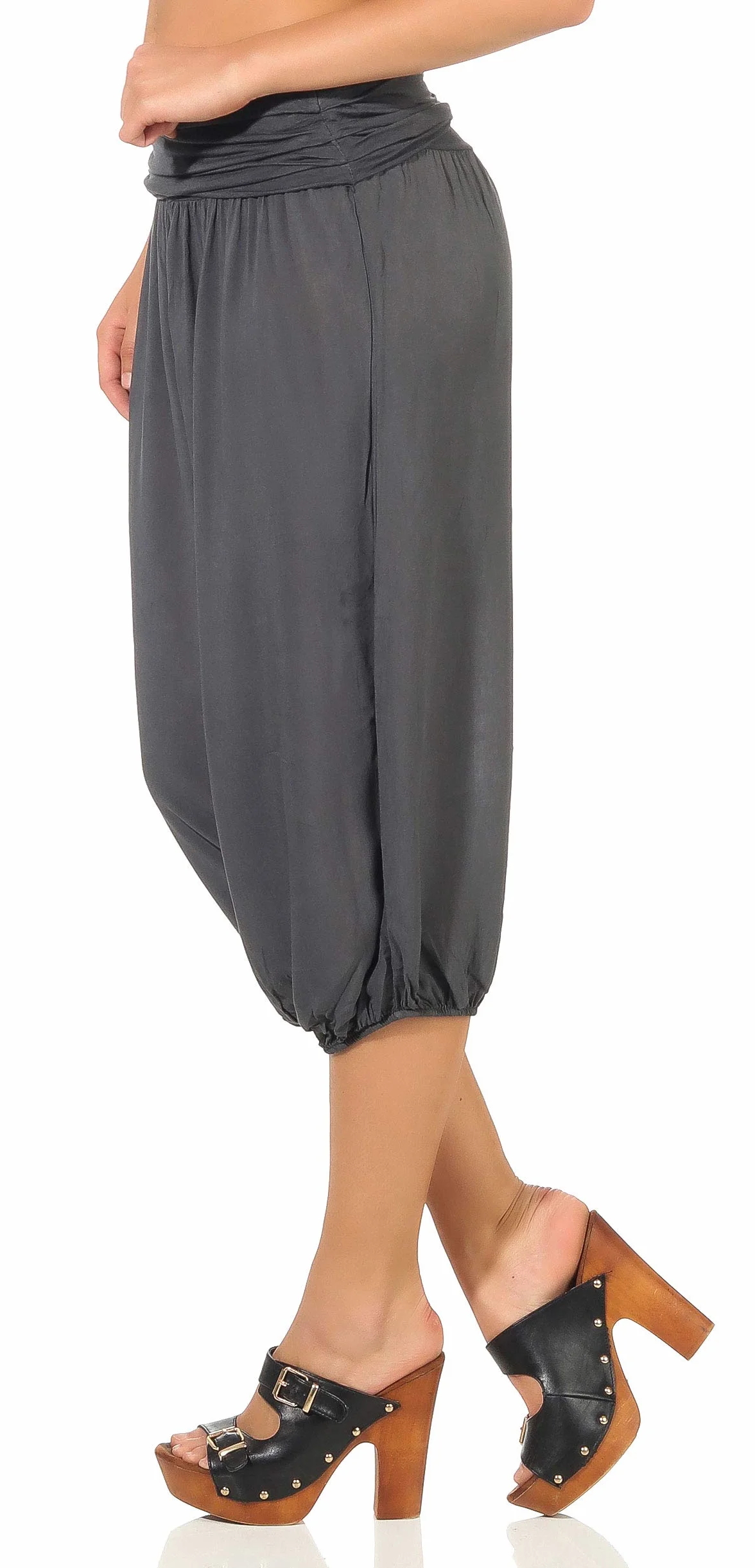 Malito – damskie spodnie haremki – czółenka z bawełny – krótkie spodnie materiałowe na lato – spodnie pluder Capri do tańca, relaksu i jogi – spodnie do kolan 1483 (OneSize XS-XL)