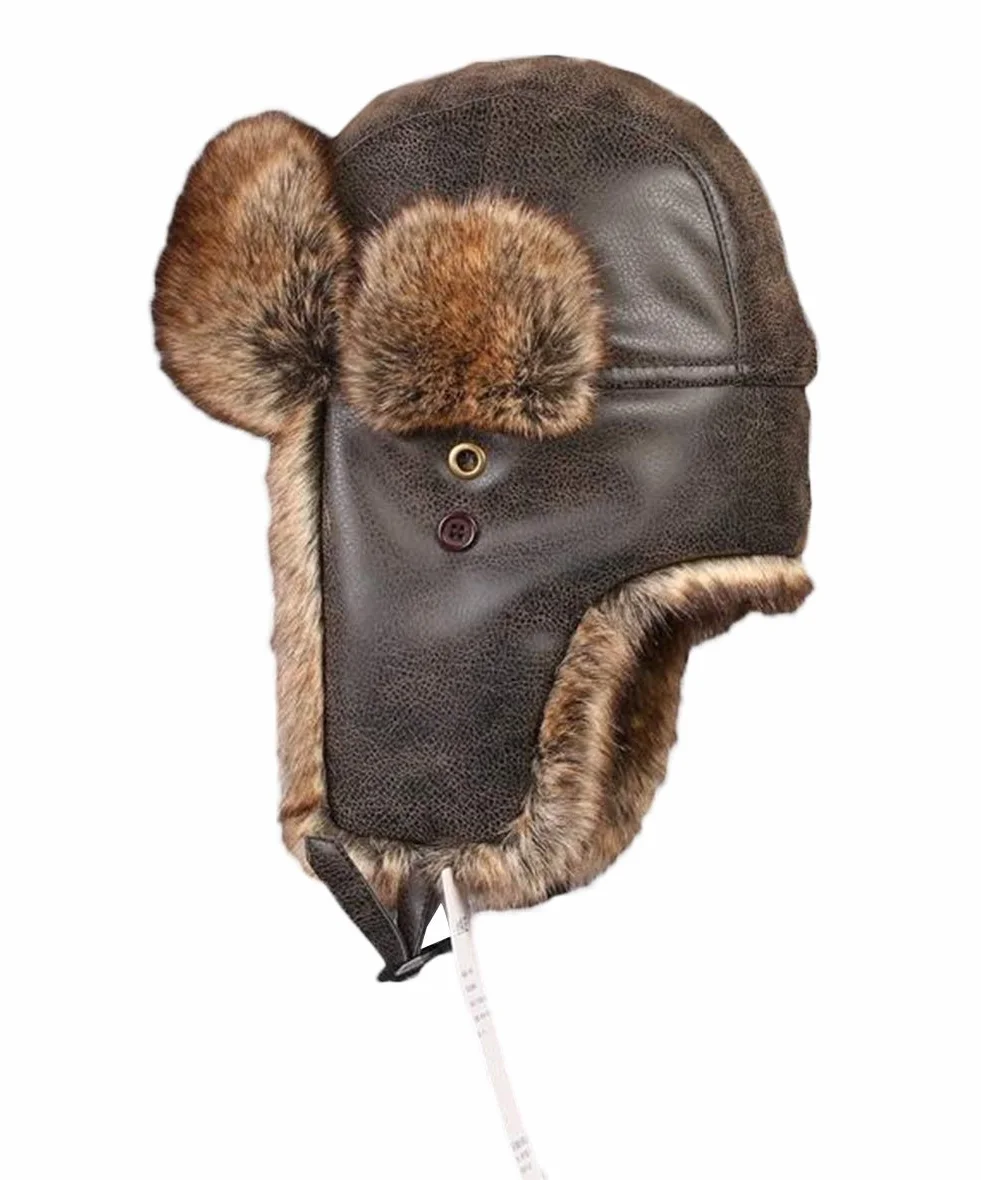 Insun Unisex czapka zimowa czapka lotnicza czapka traperska ze sztucznej skóry czapka futrzana męska czapka rosyjska
