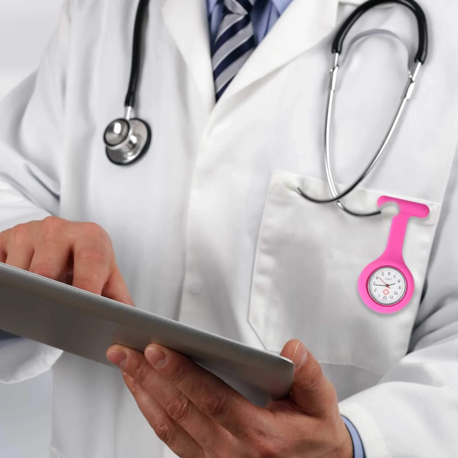 TRIXES Zegarek kieszonkowy dla pielęgniarek silikonowy z przypinką