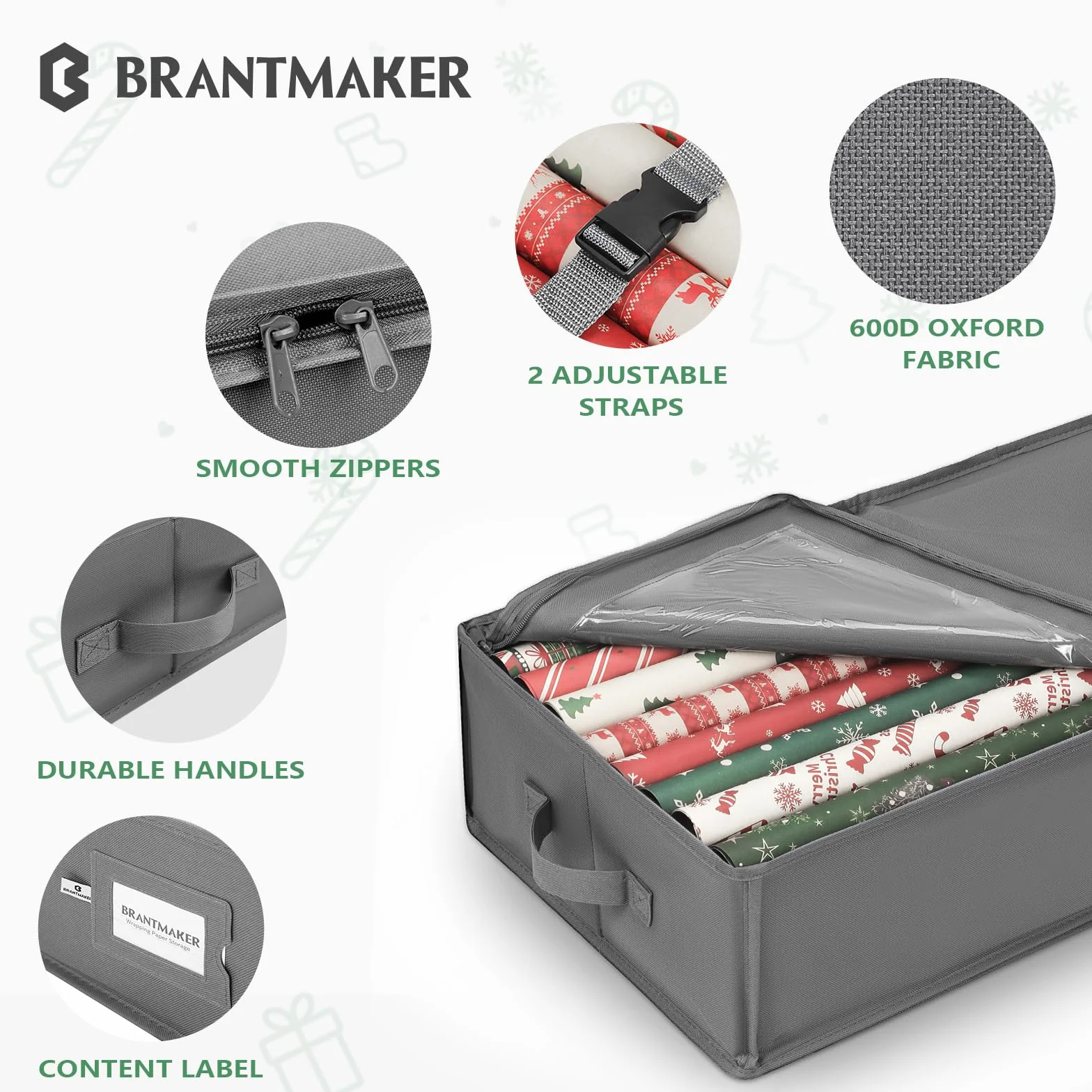 BRANTMAKER Duży Organizer na Papier do Pakowania (103 x 35 x 15 cm) - Tkanina Oxford, Akcesoria na Boże Narodzenie