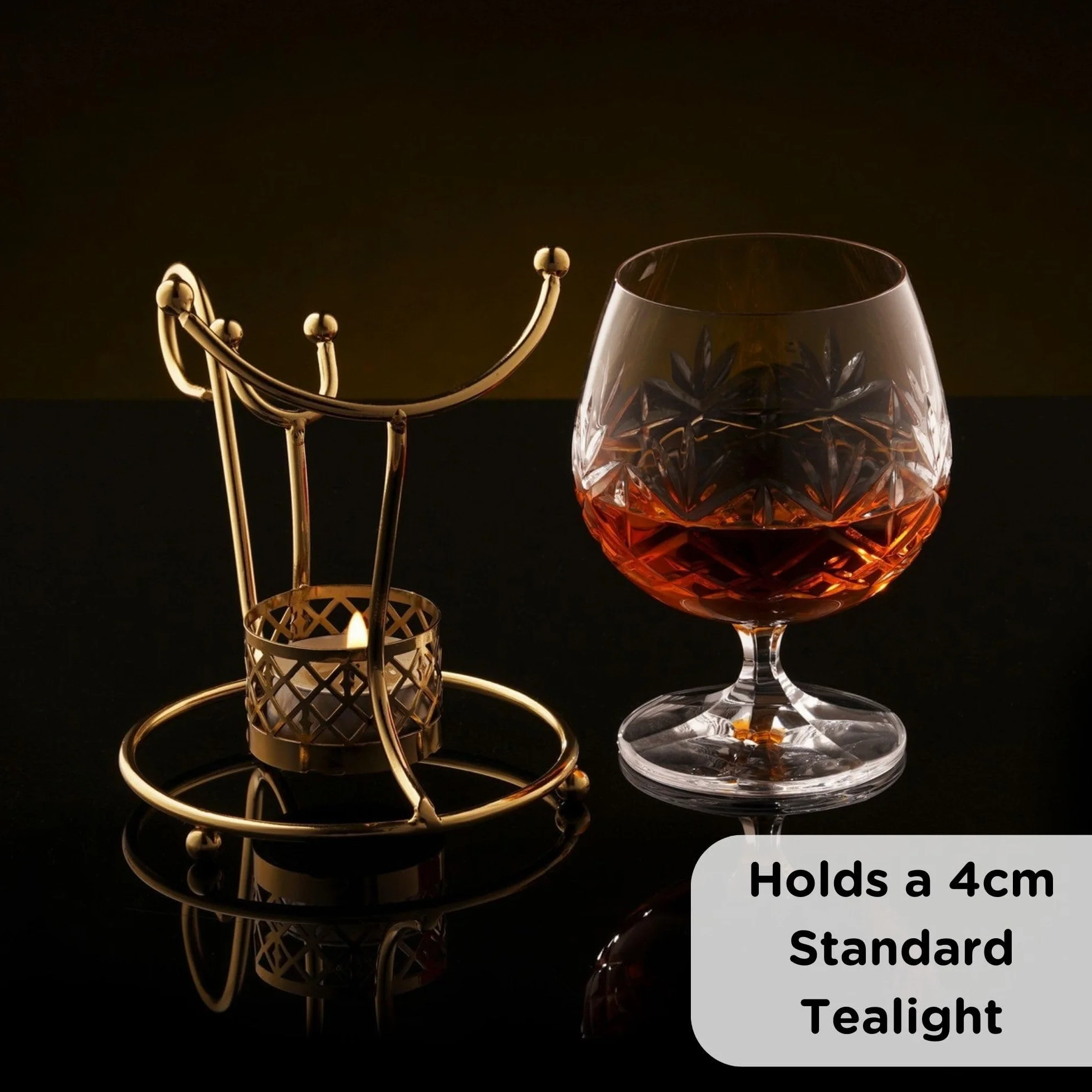Zestaw Upominkowy Brandy Złoty Uchwyt na Podgrzewacz Metalowy Stojak Kieliszek do Wędliny HC07BWG