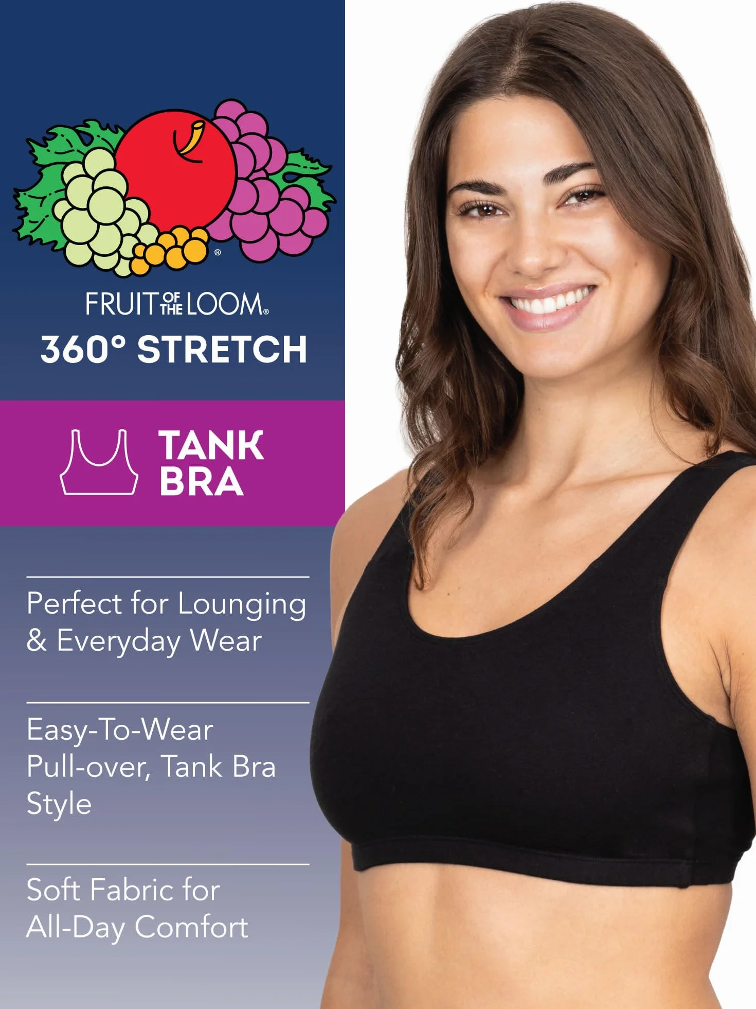 Fruit of the Loom Biustonosz sportowy Kobiety Tank Style Cotton Sports Bra (4 w zestawie)