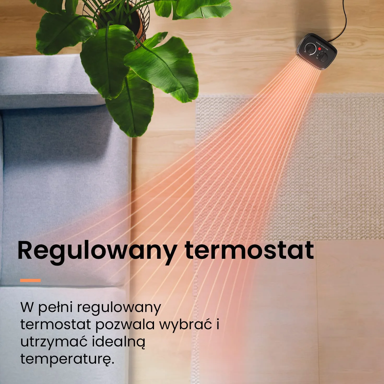 ProBreeze Grzejnik Ceramiczny 2000W Przenośny Termowentylator z Termostatem Czarny