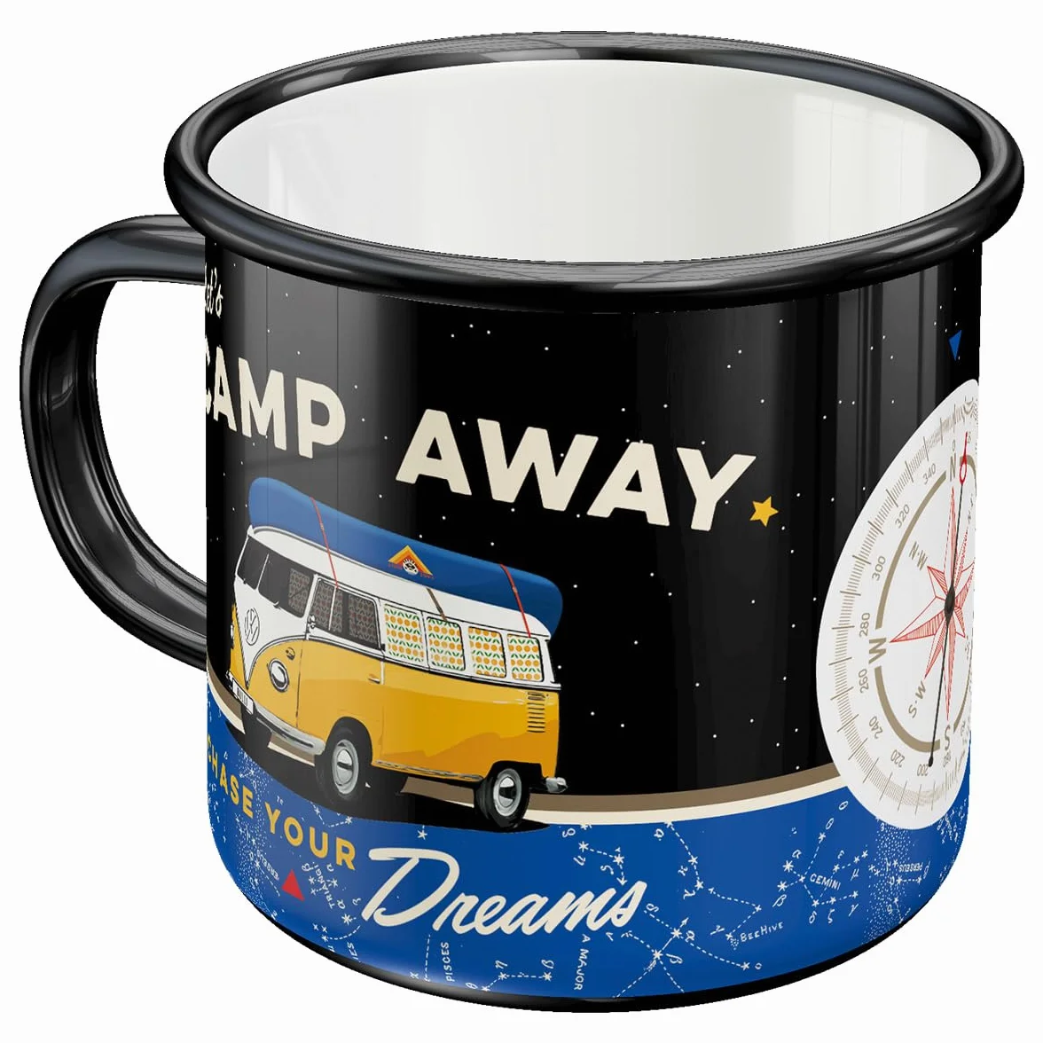 Nostalgic-Art Retro kubek emaliowany 360 ml VW Bulli Let's Camp Away Oficjalnie licencjonowany kubek kempingowy