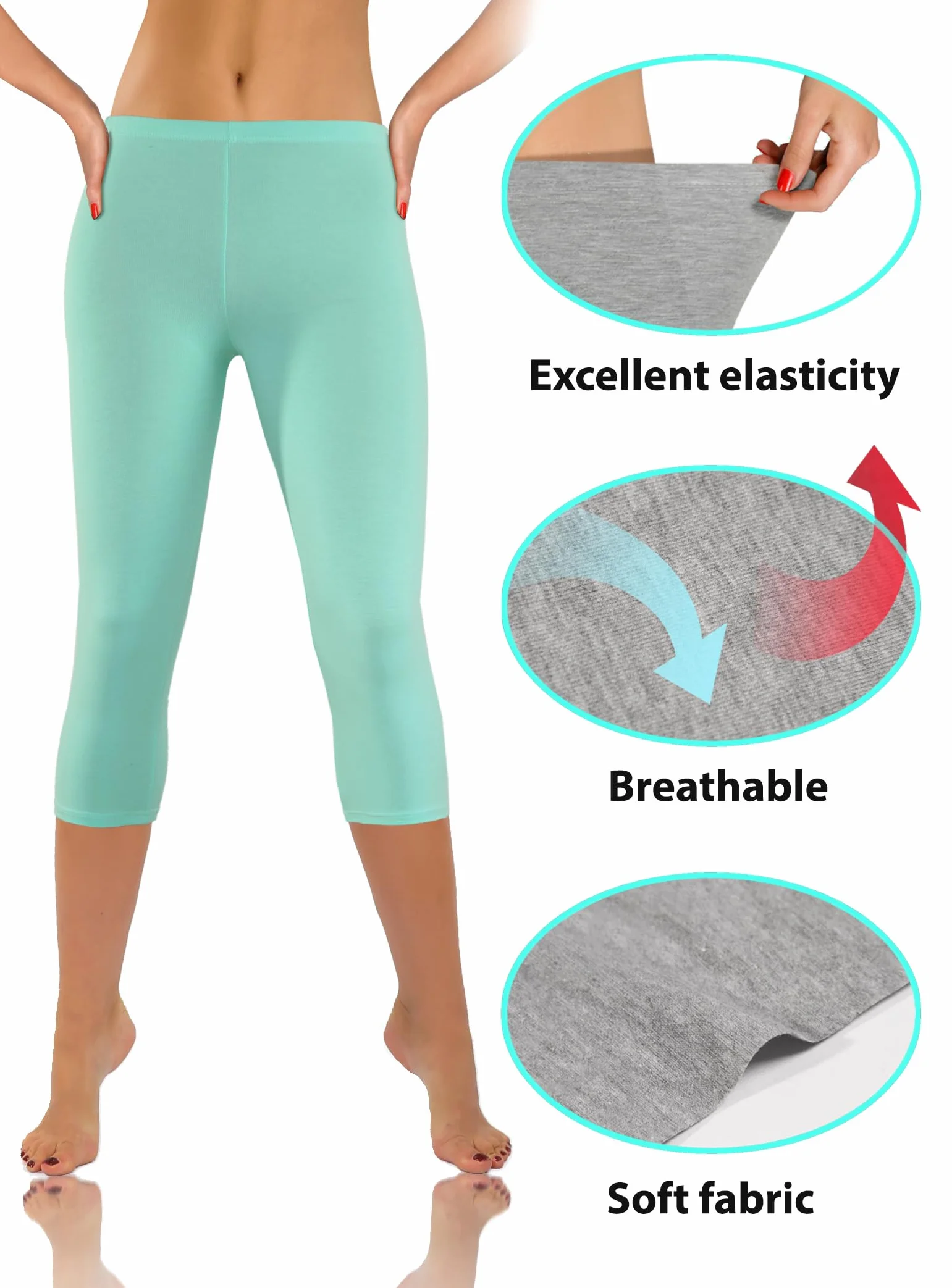 sesto senso Damskie legginsy 3/4 Capri bawełna dziewczęce spodnie fitness spodnie sportowe kolorowe joga