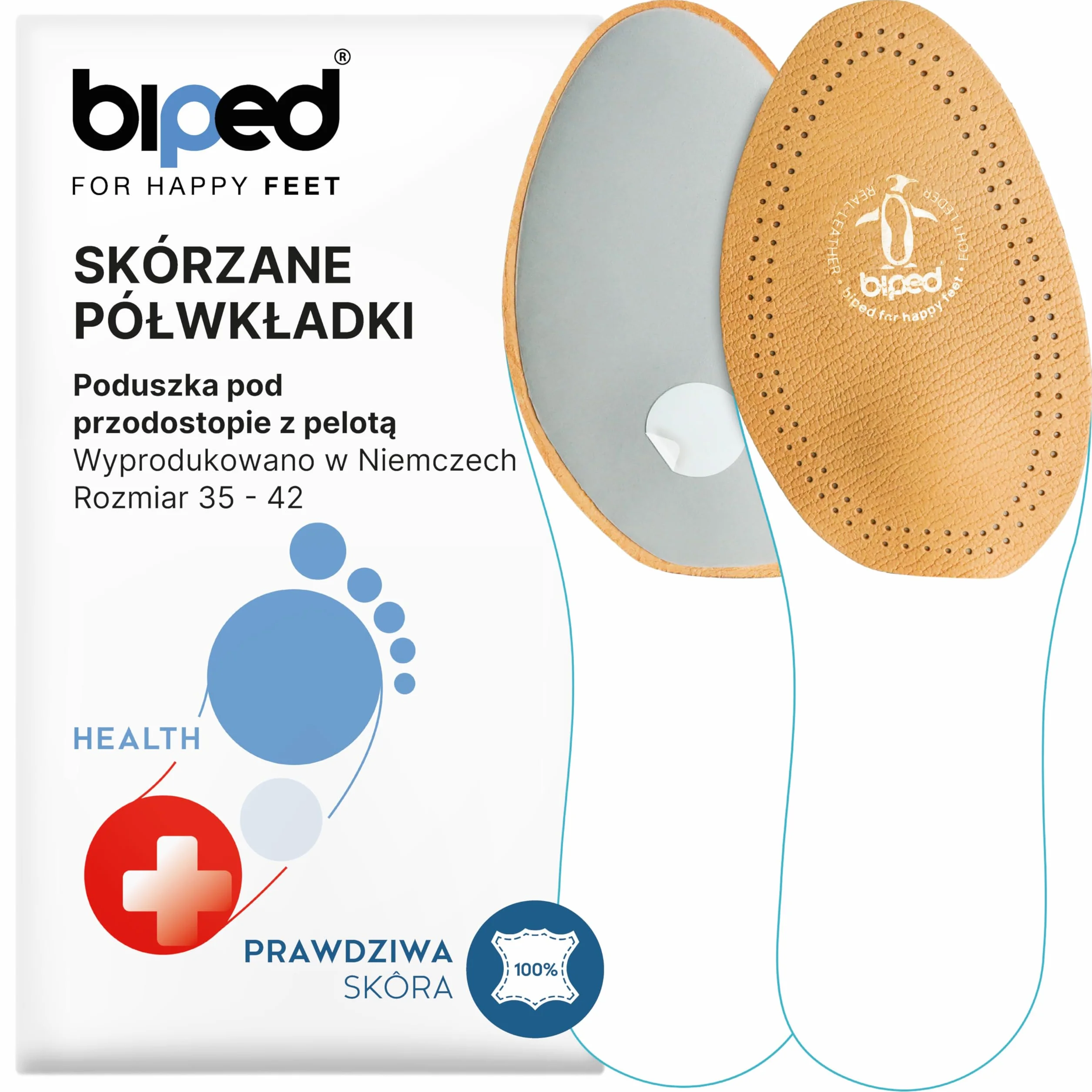 biped skórzana półwkładka z pelotą – wsparcie przodostopia przy płaskostopiu poprzecznym – skórzane wkładki damskie – samoprzylepna poduszka pod przodostopie z1783(37-38)